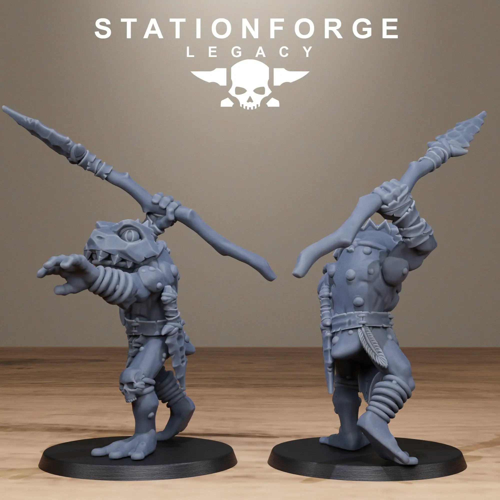 3D printed Bogkin Spearmen miniatures by StationForge Miniatures, featuring detailed fantasy soldier figures with spears.