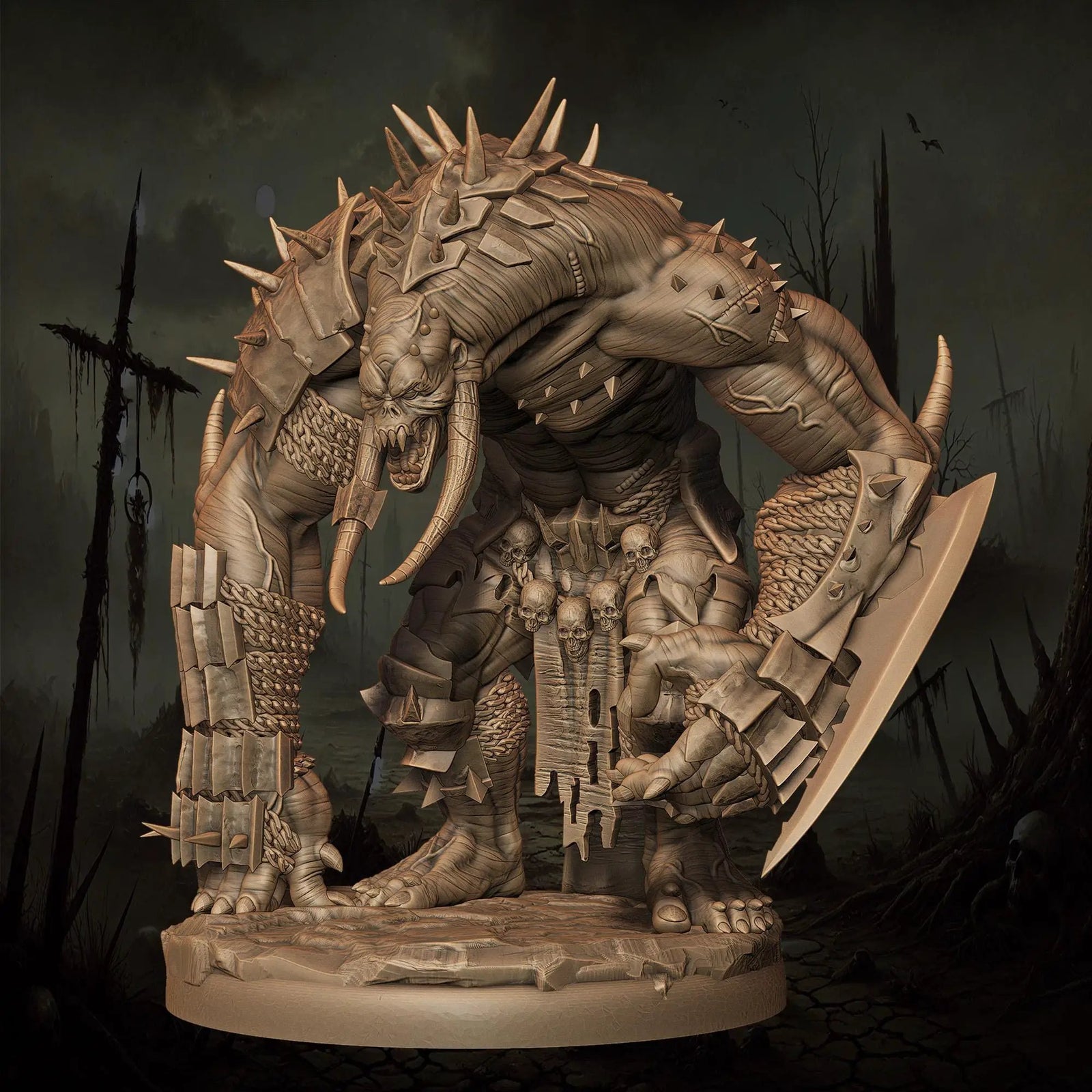 3D printed Bonecrusher Troll miniature by Last Hope Miniatures for Monolith Arts, featuring detailed troll sculpture with rugged features.