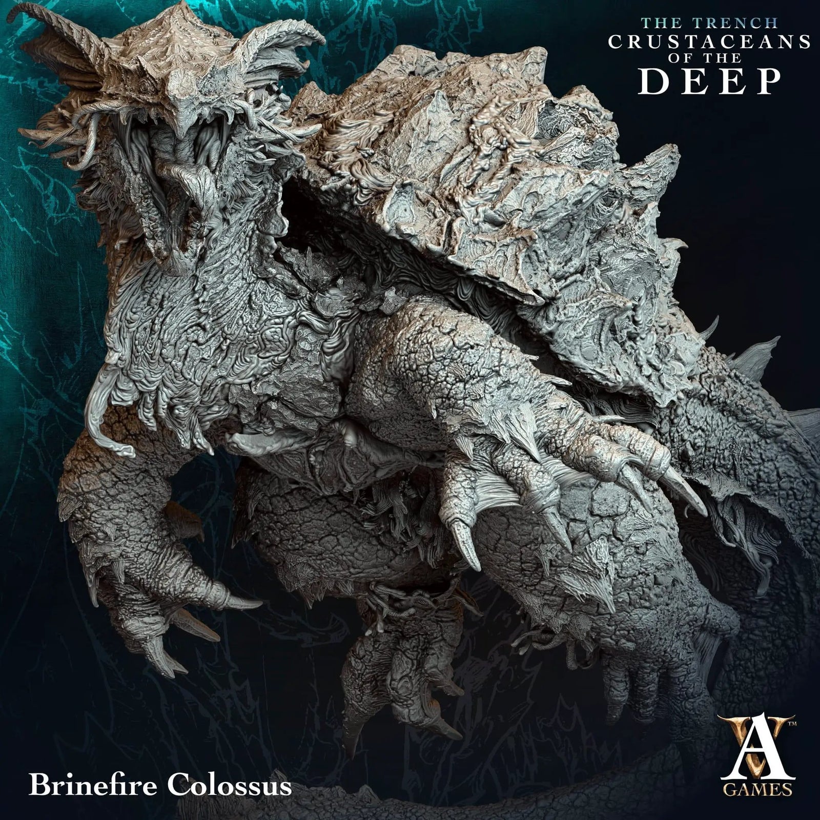 3D printed Brinefire Colossus miniature by Archvillain Games, detailed aquatic creature for tabletop gaming, by Last Hope Miniatures.