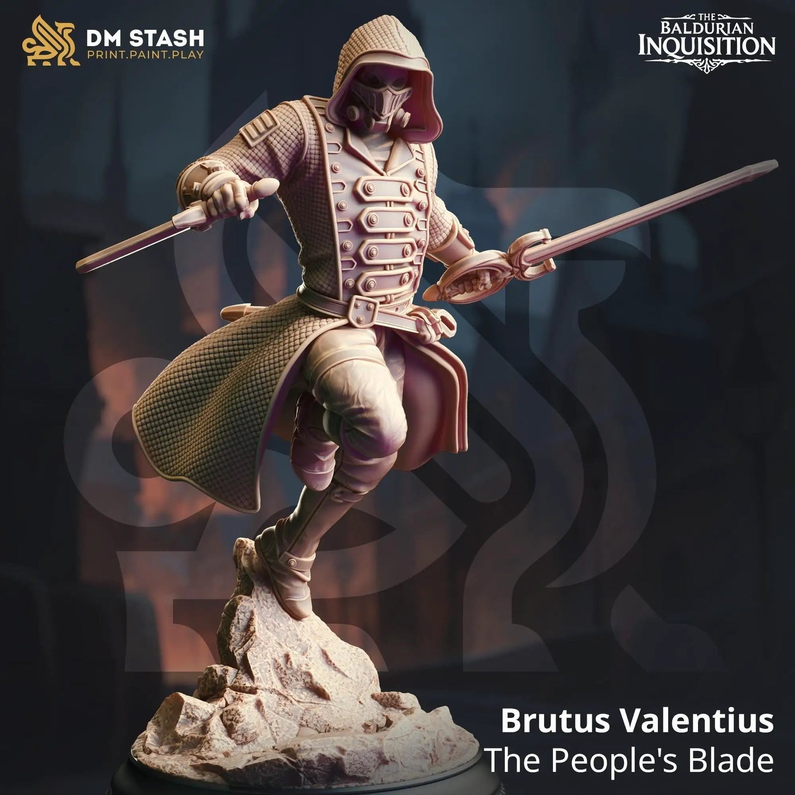 3D printed Brutus - The People's Blade miniature by Last Hope Miniatures, detailed model with intricate design and weapon features.