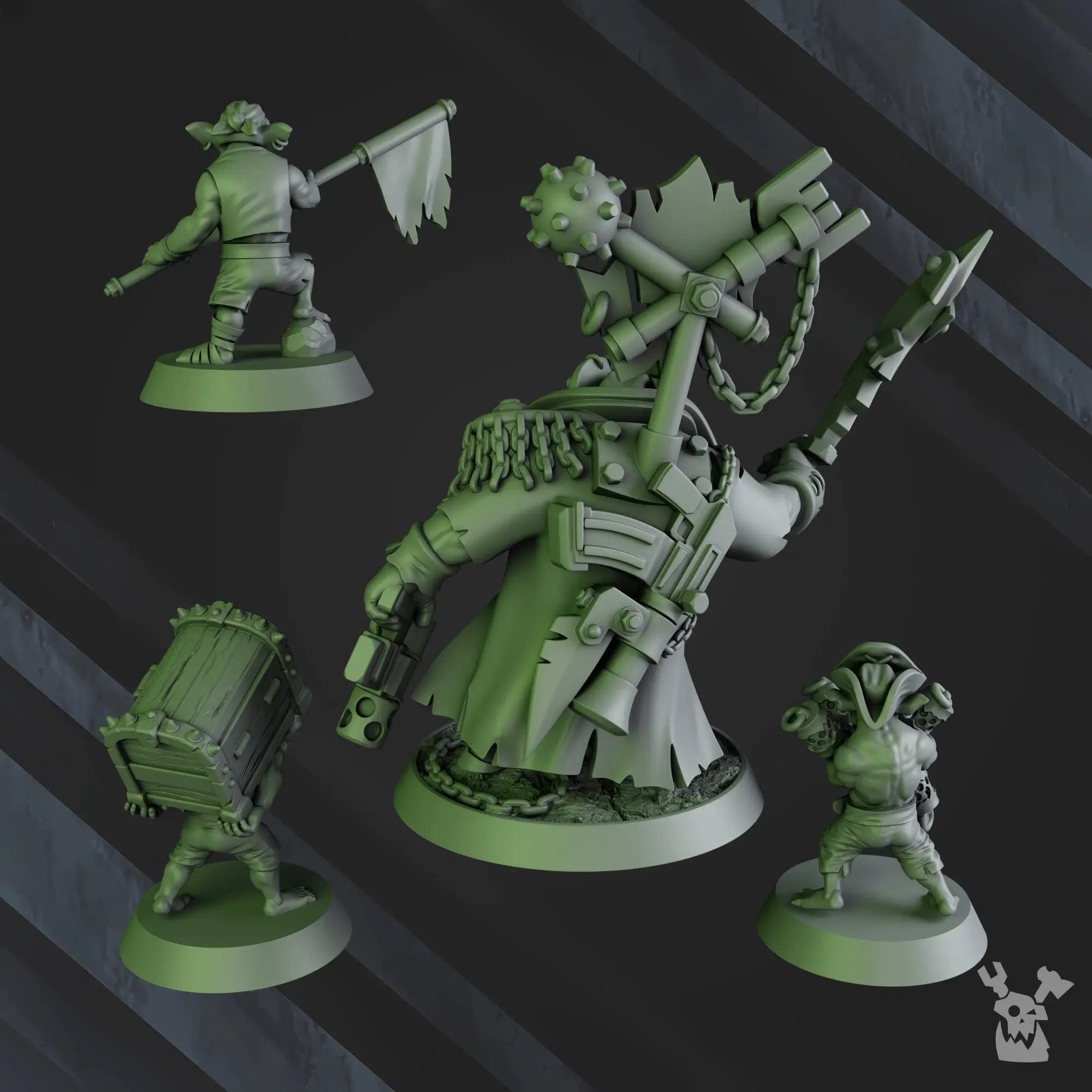 3D printed Captain BladeBeard miniature by Last Hope Miniatures, detailed figure with sword and pirate attire from DakkaDakka Miniatures