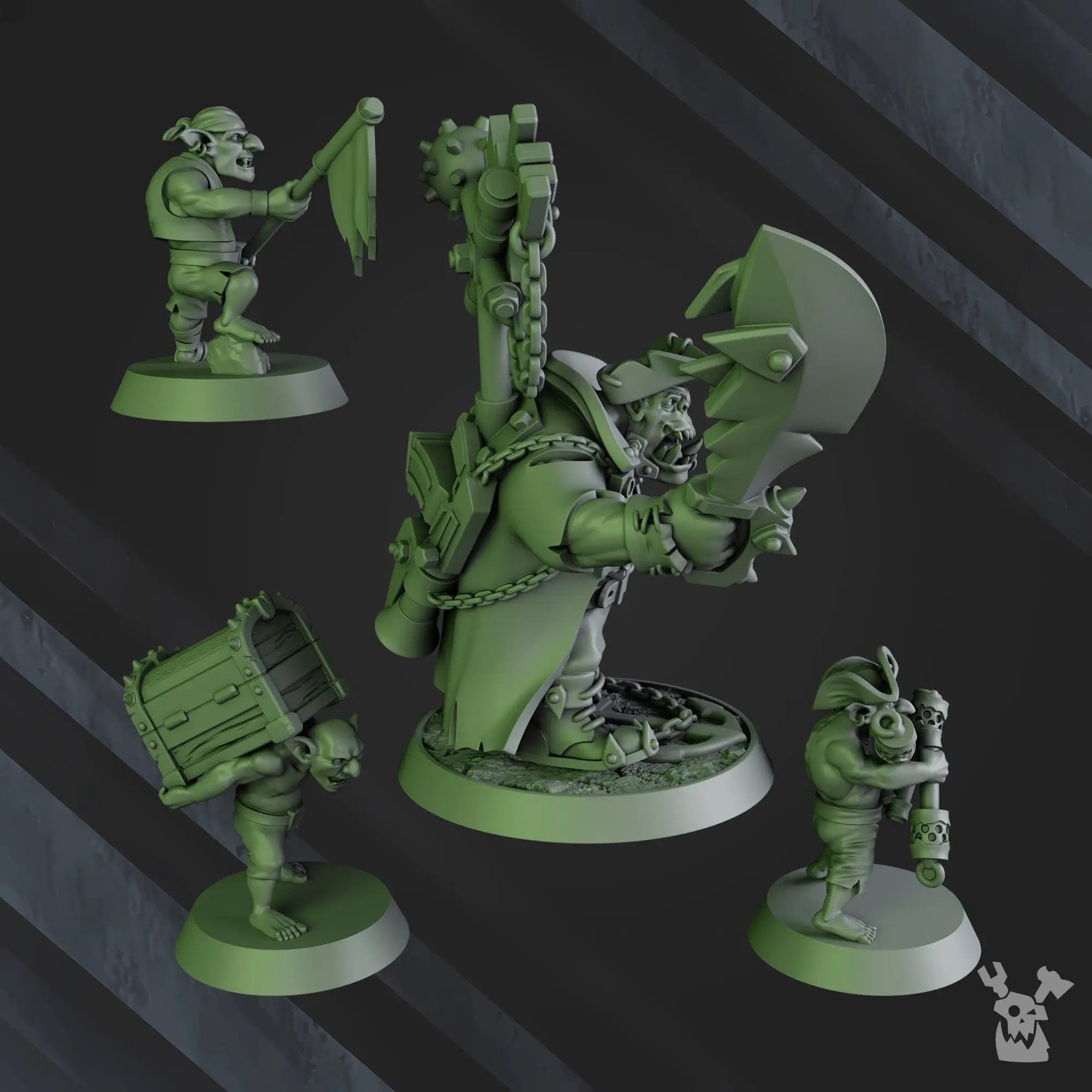 3D printed Captain BladeBeard miniature by DakkaDakka Miniatures, shown in detailed close-up with intricate armor and weapon features.