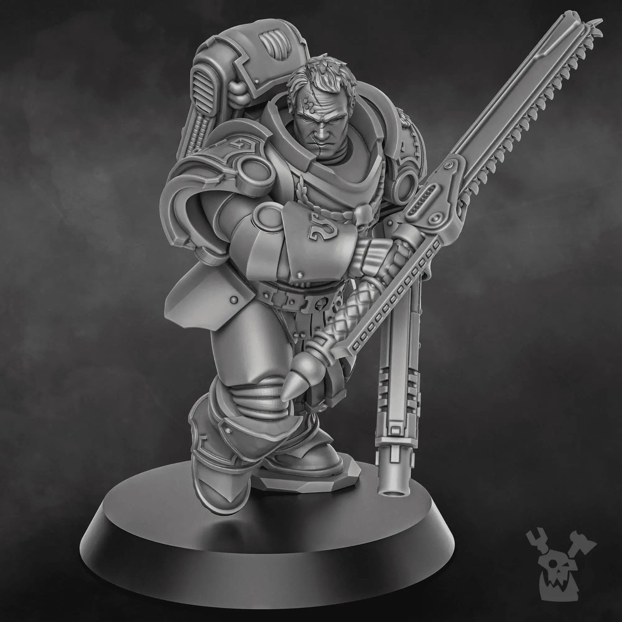 3D printed Captain Caelus miniature by Last Hope Miniatures, detailed figure with intricate armor and weaponry from DakkaDakka Miniatures