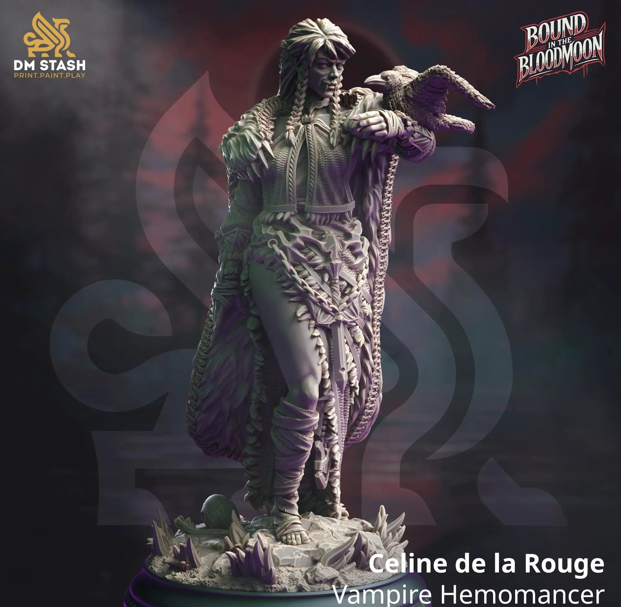 3D printed Vampire Hemomancer figure from Celine De La Rouge by Last Hope Miniatures, showcasing intricate fantasy character details.