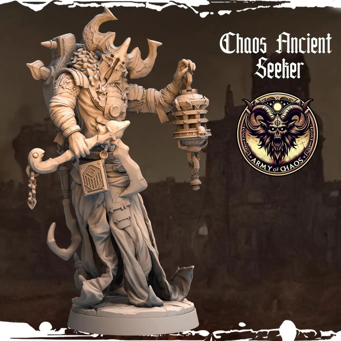 3D printed Chaos Ancient Seeker miniature by Last Hope Miniatures for Monolith Arts, detailed fantasy creature figure.