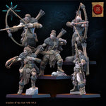 Set of 10 3D printed Chaos Barbarian Archer figures by Lost Kingdom Miniatures, featuring barbarian warriors with bows and weapons.
