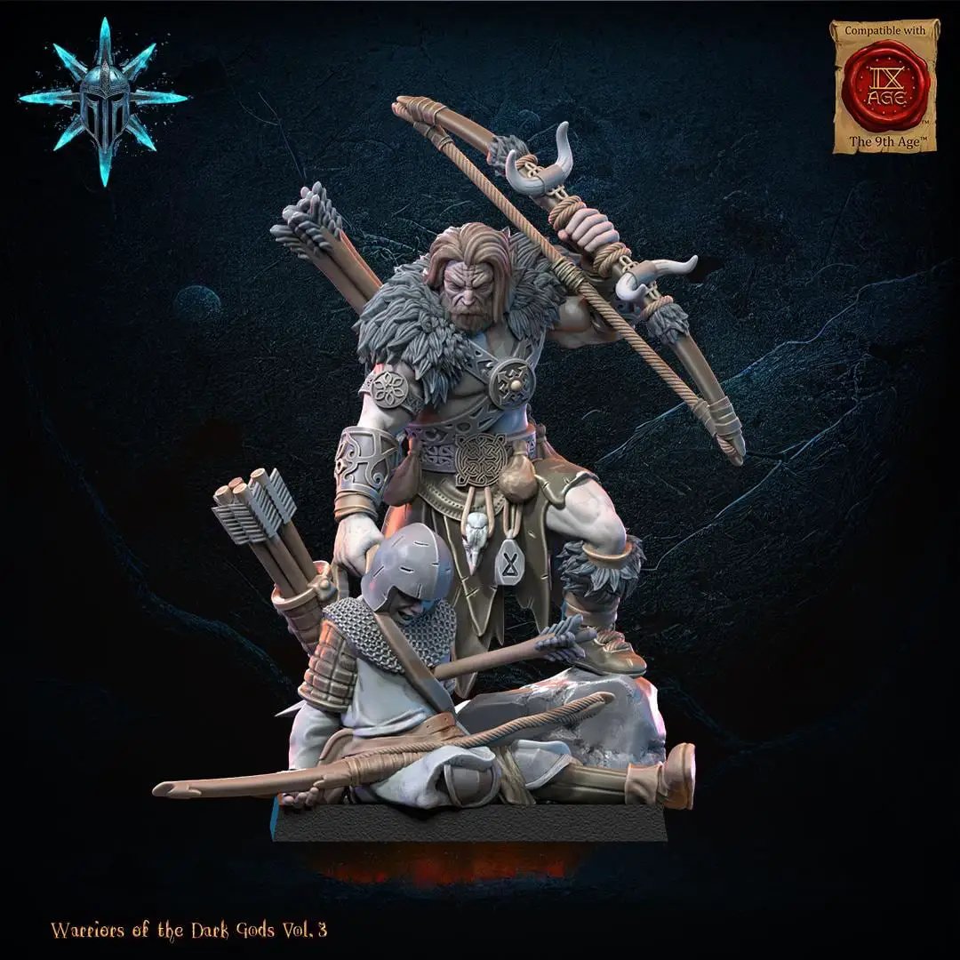 3D printed Chaos Barbarian Chieftain miniature by Last Hope Miniatures for Lost Kingdom Miniatures, detailed fantasy figure.