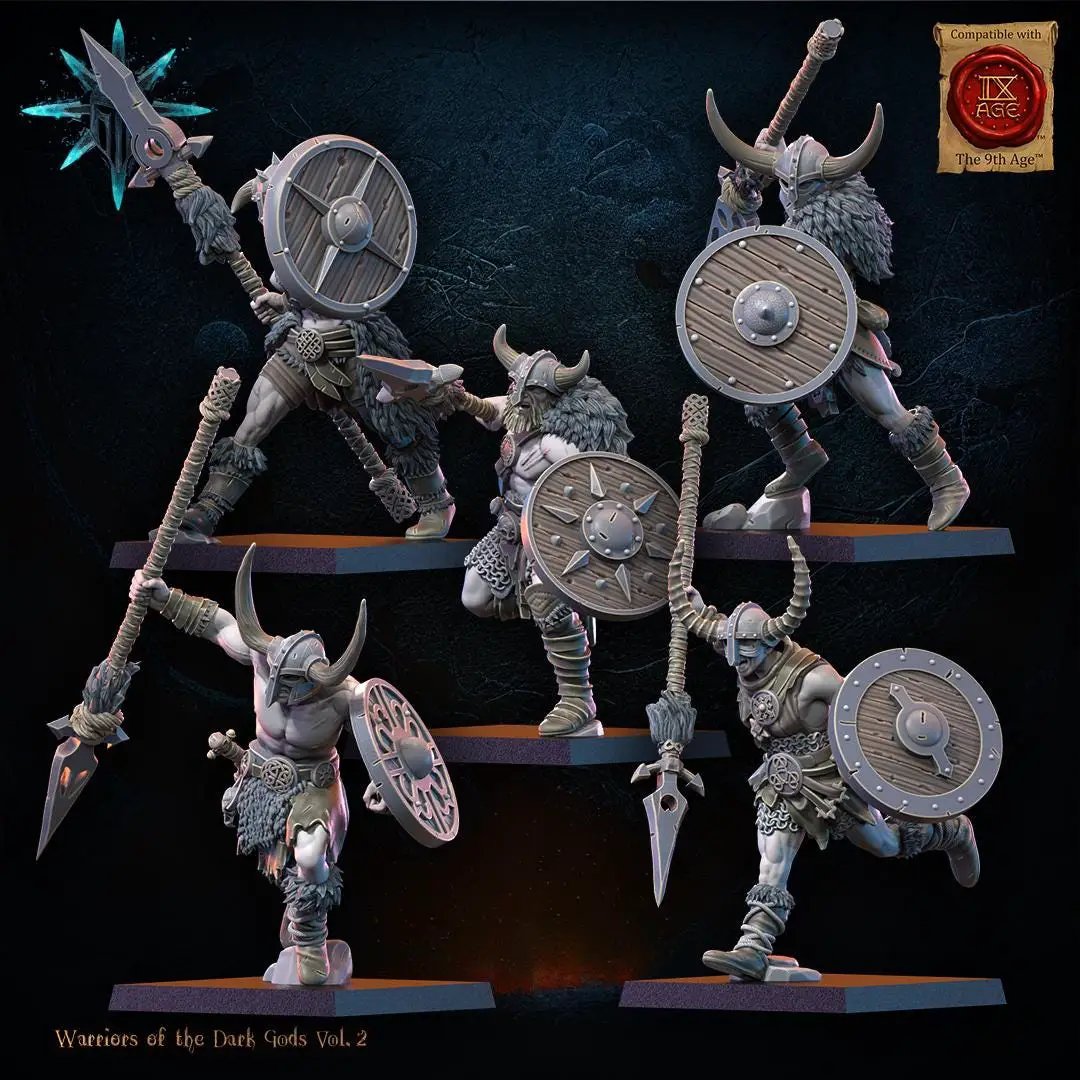 3D printed Chaos Barbarian Regiment miniatures by Last Hope Miniatures from Lost Kingdom Miniatures, showing detailed fantasy warrior figures.
