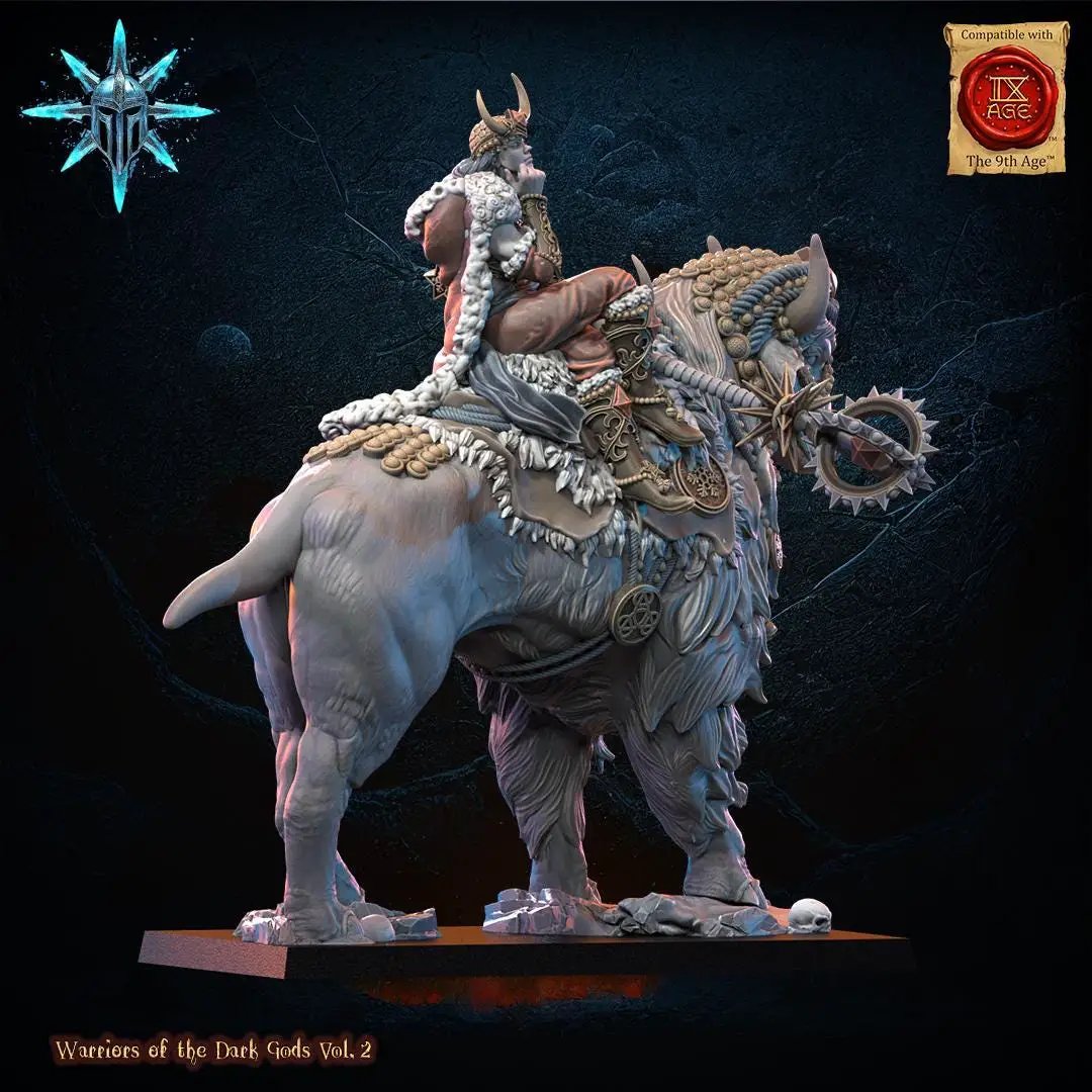 3D printed Chaos Barbarian Sorceress figure by Lost Kingdom Miniatures, detailed miniature with fantasy warrior and spellcaster features.
