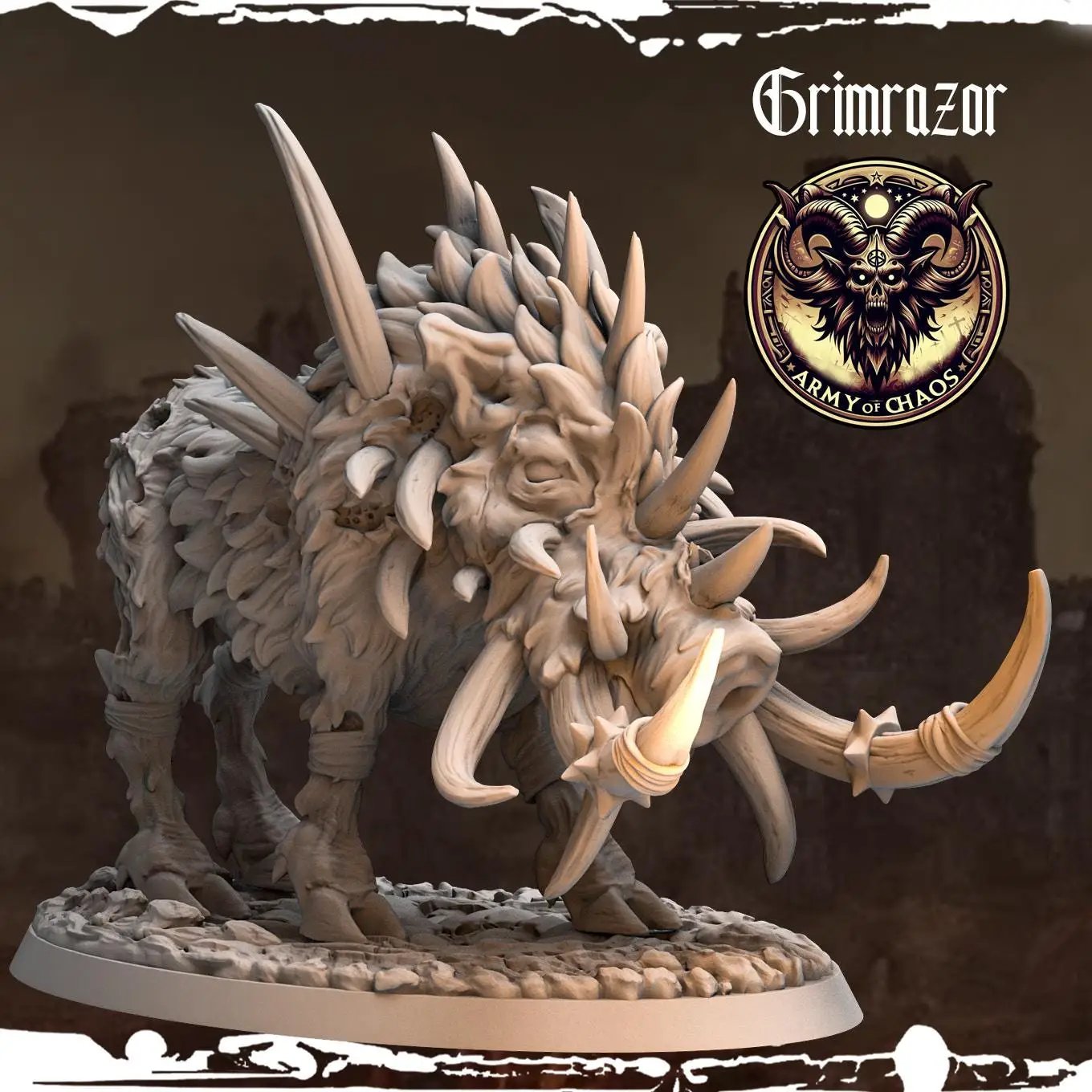 3D printed Chaos Boar miniature by Last Hope Miniatures, detailed fantasy creature from Monolith Arts for tabletop gaming.