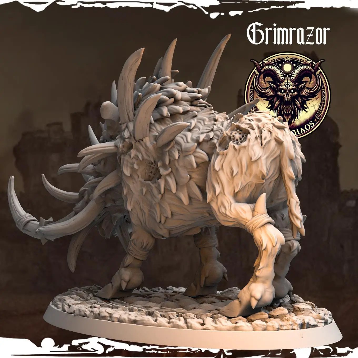 3D printed Chaos Boar miniature by Last Hope Miniatures for tabletop gaming, featuring intricate details and dynamic pose.