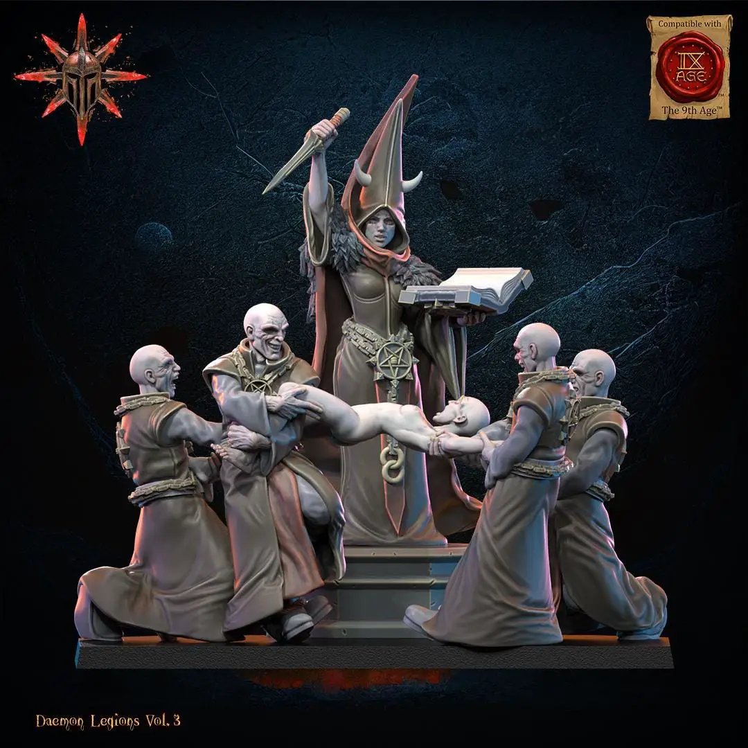 3D printed Chaos Cultist Sacrifice miniature by Lost Kingdom Miniatures, featuring detailed dark fantasy sculpt and dynamic pose.