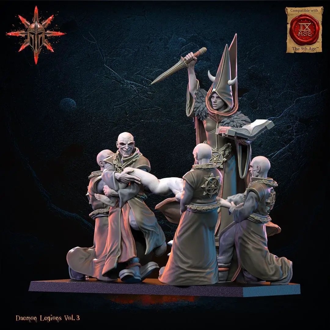 3D printed Chaos Cultist Sacrifice miniature by Lost Kingdom Miniatures, featuring a dark fantasy figure with detailed armor and weapon.