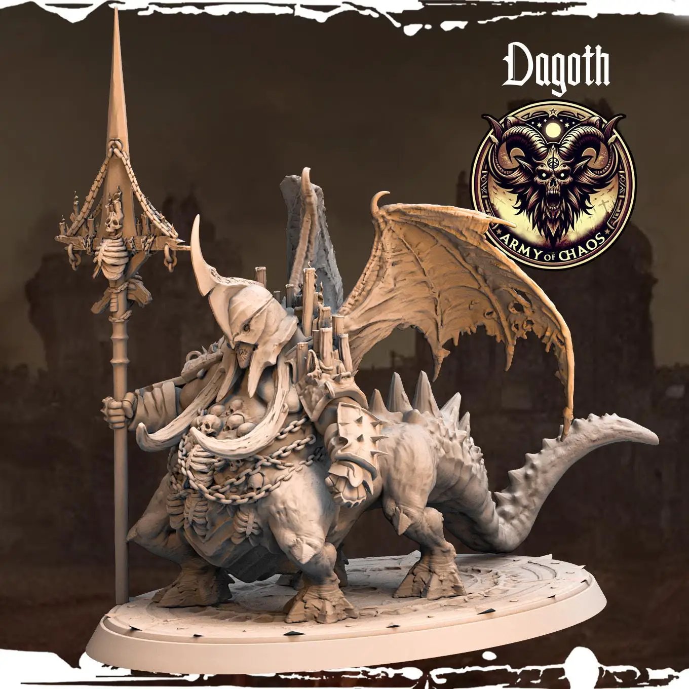 3D printed Chaos Dragonkin miniature by Last Hope Miniatures, featuring detailed dragon features and dynamic pose.