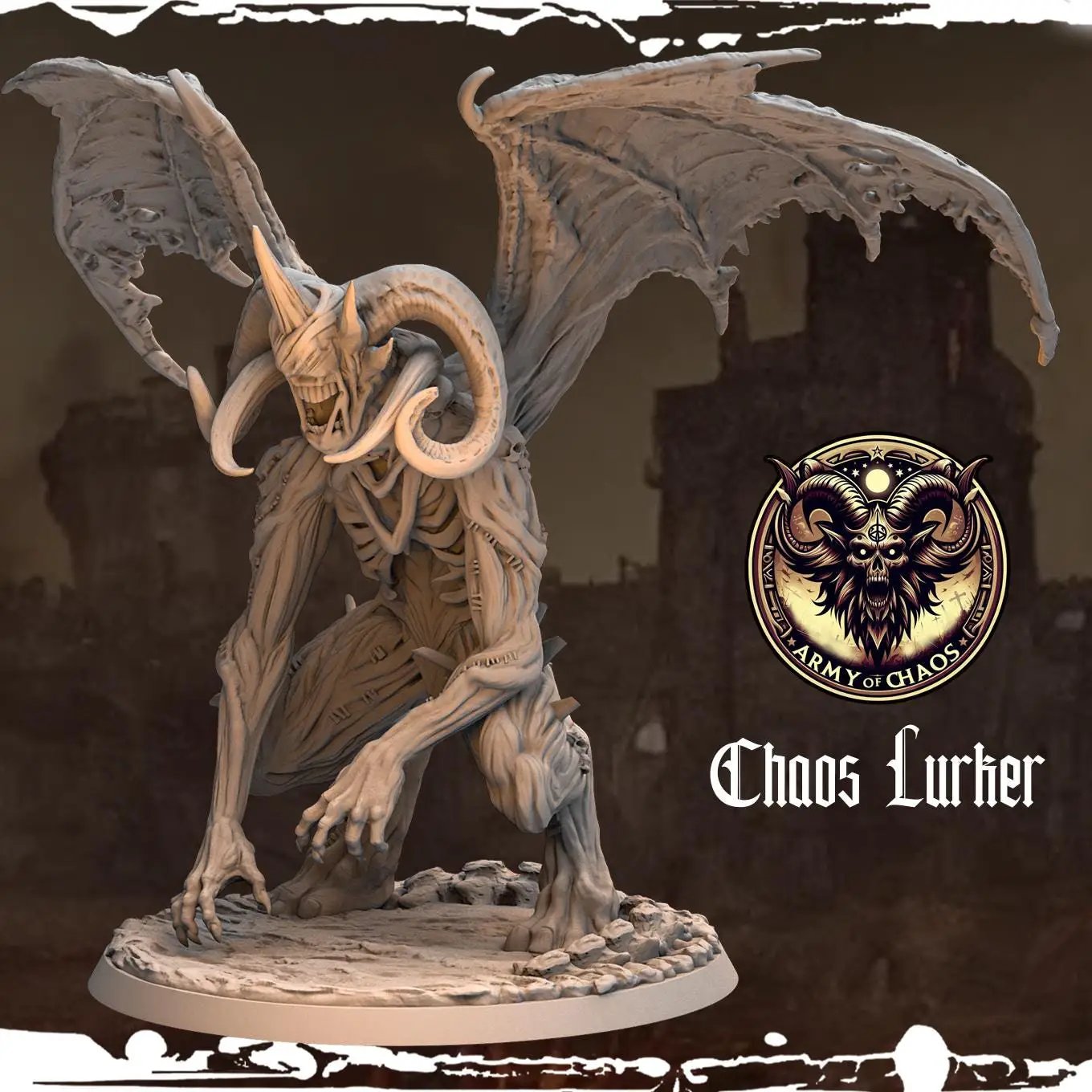 3D printed Chaos Lurker miniature by Last Hope Miniatures, detailed creature with intricate design from Monolith Arts.