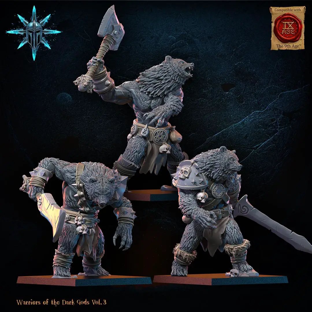 3D printed Chaos Werebears miniature by Last Hope Miniatures, featuring intricate details and dynamic monster design.