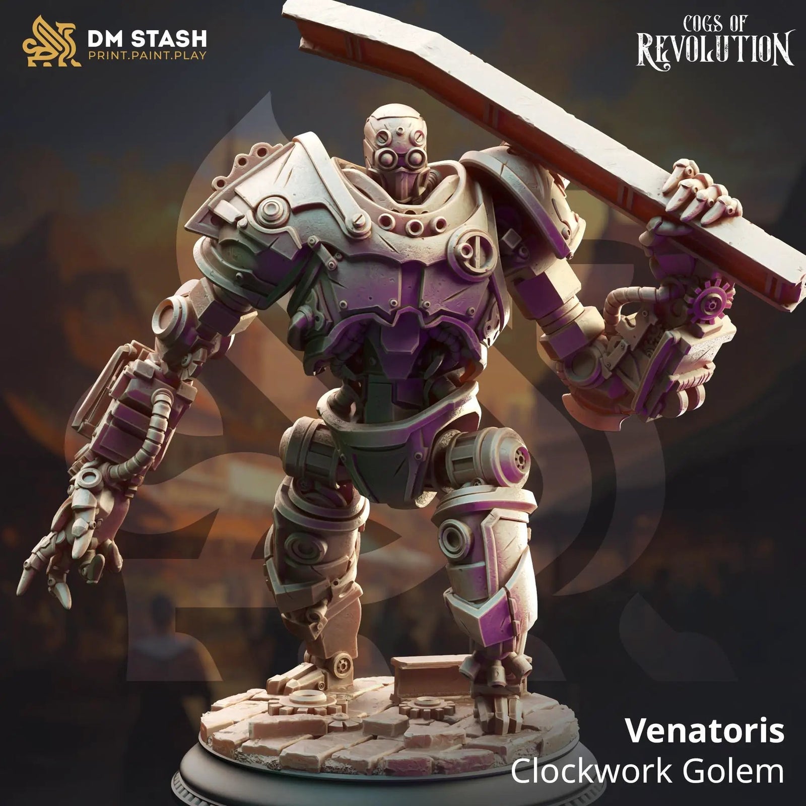 3D printed Clockwork Golem miniature by Last Hope Miniatures, detailed steampunk-inspired mechanical figure.