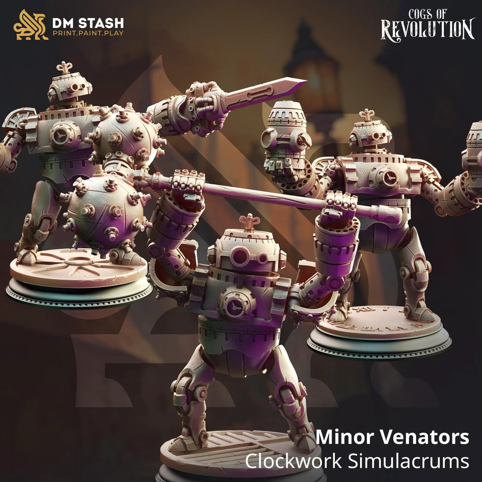 3D printed Clockwork Simulacrums miniatures by Last Hope Miniatures, featuring detailed mechanical and gothic design elements.