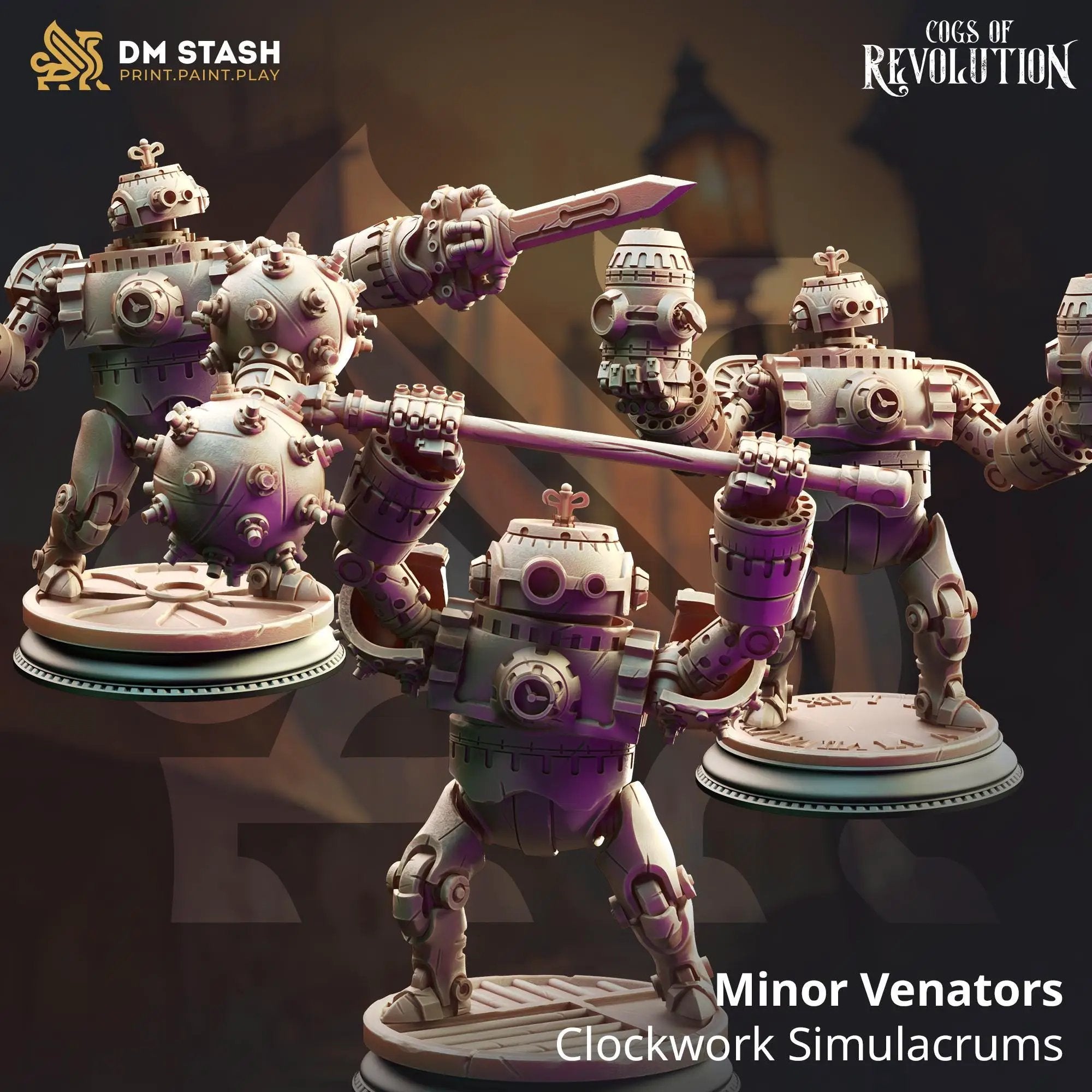 3D printed Clockwork Simulacrums miniatures by Last Hope Miniatures, featuring detailed mechanical and gothic design elements.
