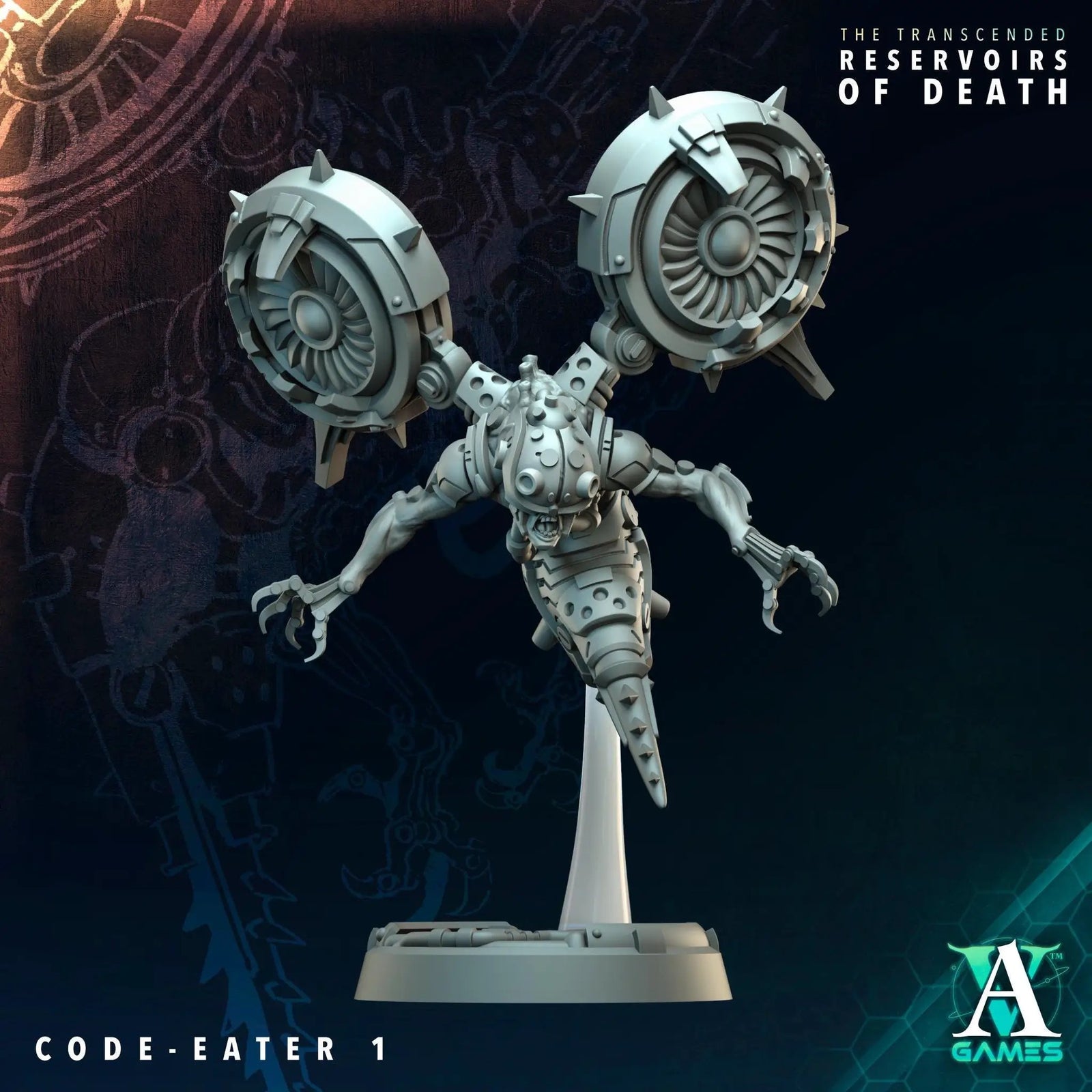 Ten 3D printed Code Eaters miniatures by Last Hope Miniatures for Archvillain Games displayed on a white background.