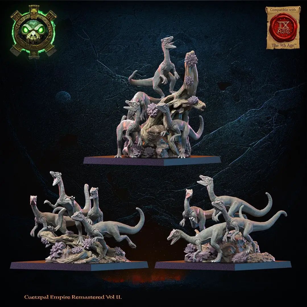 3D printed Compsognathus swarm miniature by Last Hope Miniatures, featuring small detailed dinosaur models for tabletop gaming.
