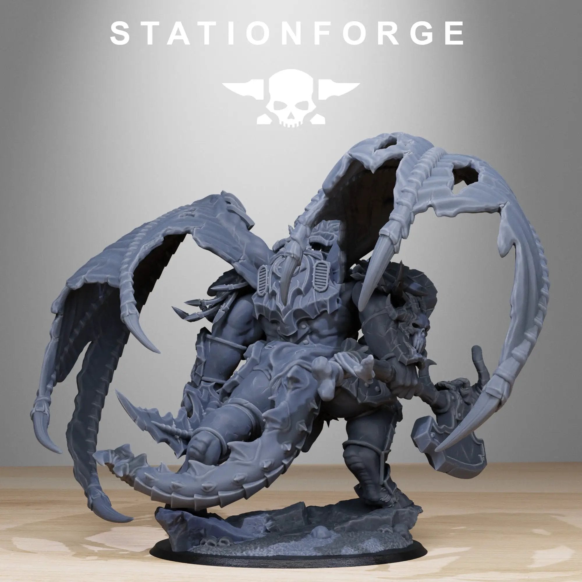 3D printed corrupted demon miniature by Stationforge Miniatures, featuring detailed demonic figure with menacing features and textured surface.