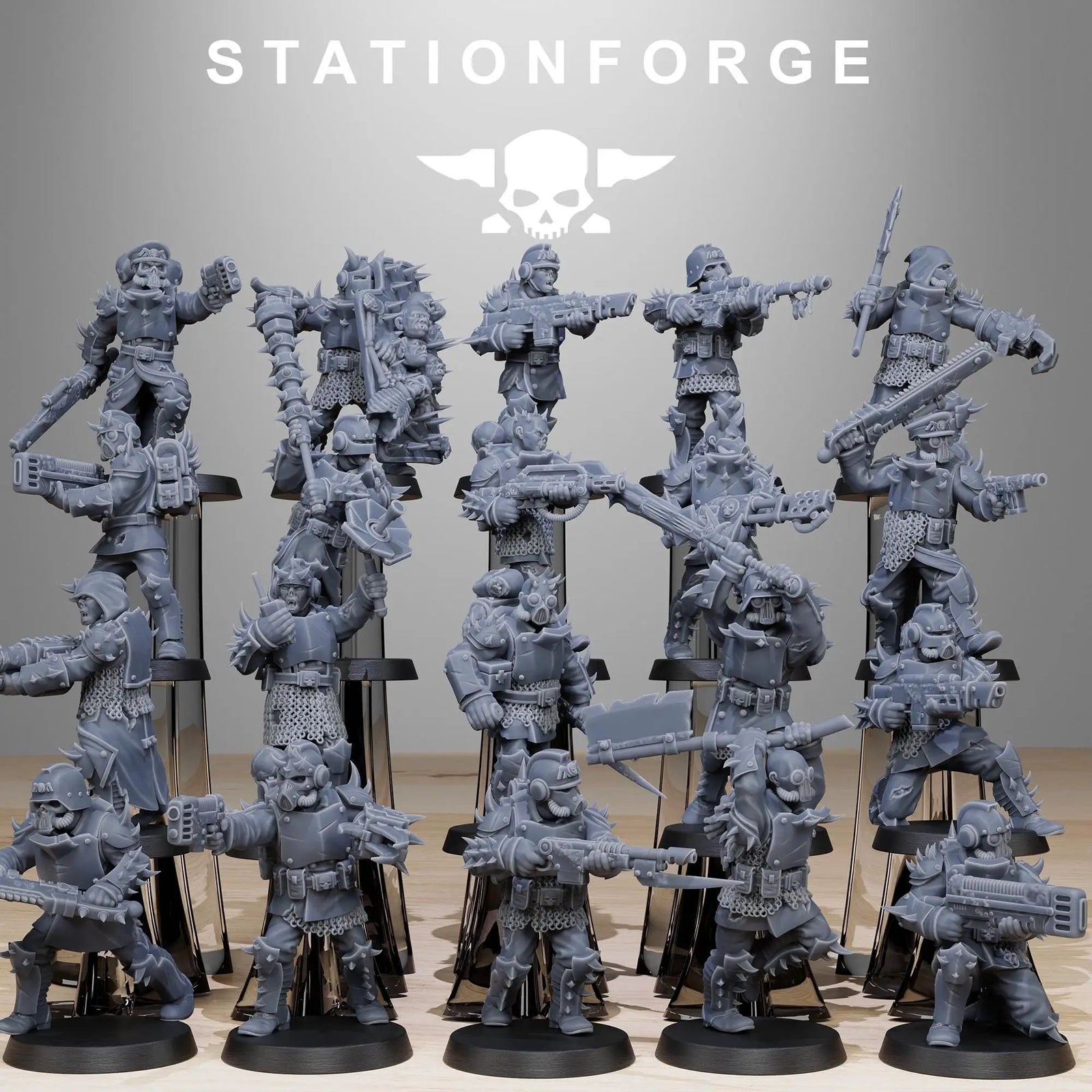3D printed corrupted guard build kit by Last Hope Miniatures, featuring detailed miniature parts for tabletop gaming.