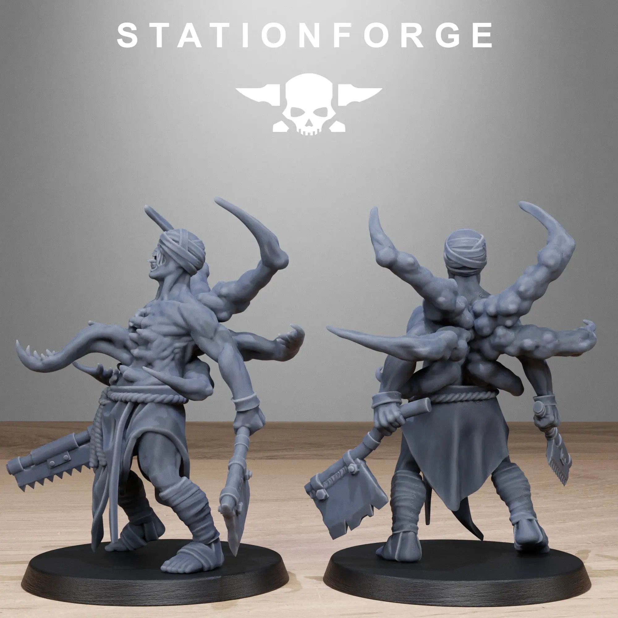 3D printed Corrupted Guard Butchers miniature by Last Hope Miniatures for StationForge, showing detailed grotesque warrior figures.