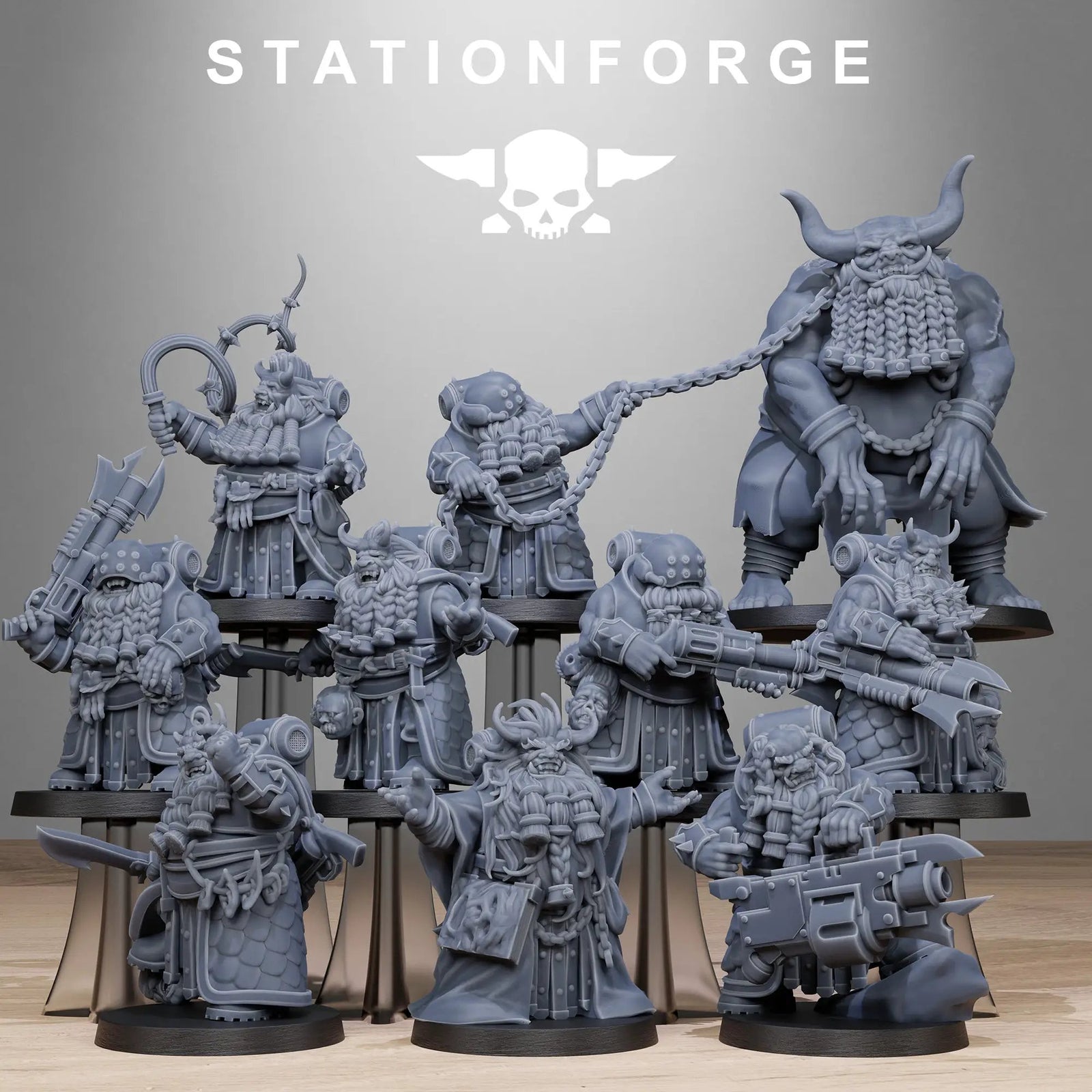 3D printed corrupted guard dwarves from StationForge Miniatures, detailed fantasy dwarf figures for tabletop gaming.