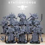 3D printed Corrupted Socratis Squad miniatures by Last Hope Miniatures, featuring detailed, dark fantasy sci-fi figures from StationForge.