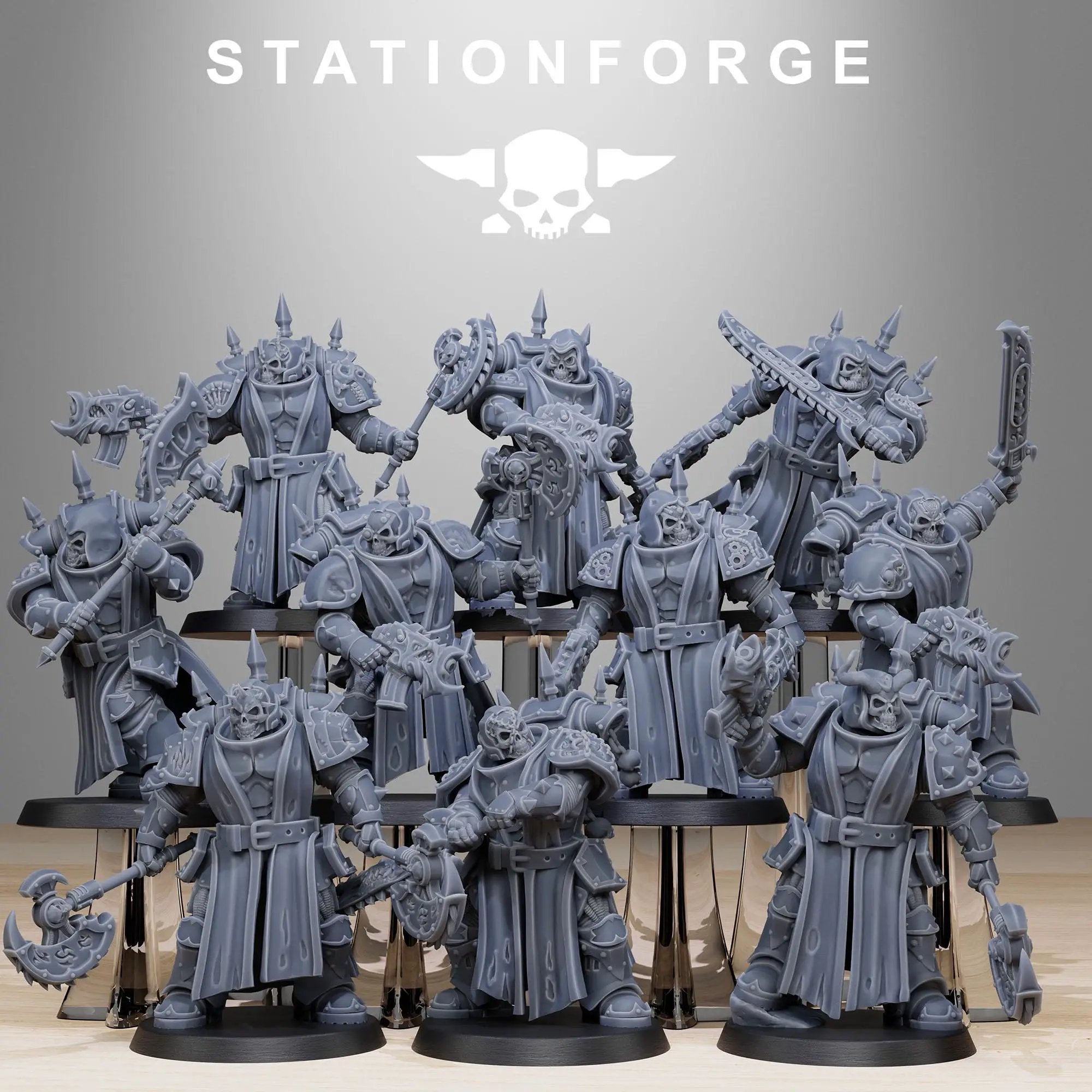 3D printed Corrupted Socratis Squad miniatures by Last Hope Miniatures, featuring detailed, dark fantasy sci-fi figures from StationForge.