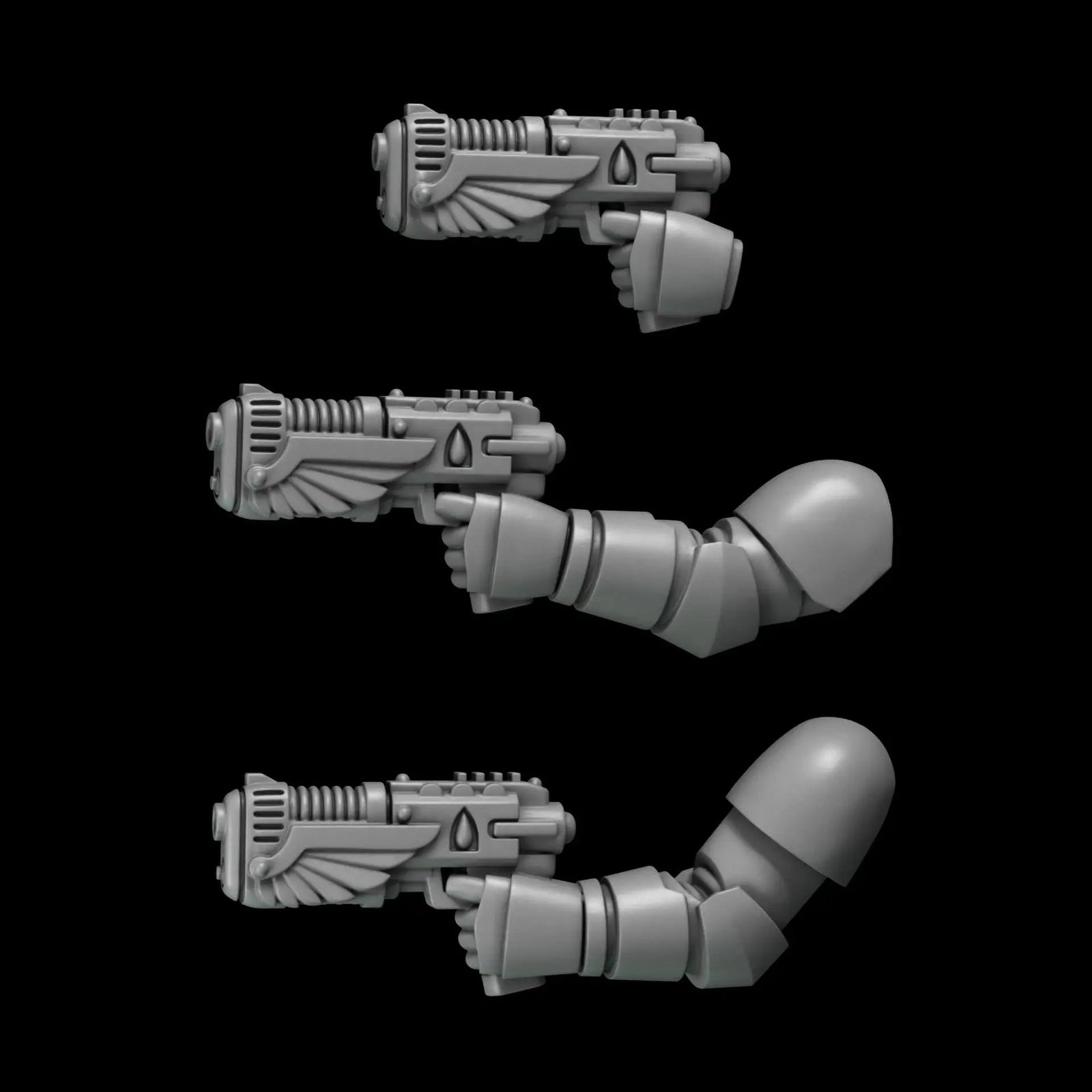 3D printed Crimson Lords plasma guns by Last Hope Miniatures for Greytide Studio, featuring detailed sci-fi weapon designs.