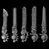 10 3D-printed crimson wings chainswords by Last Hope Miniatures for Greytide Studio, detailed miniature weapon models.