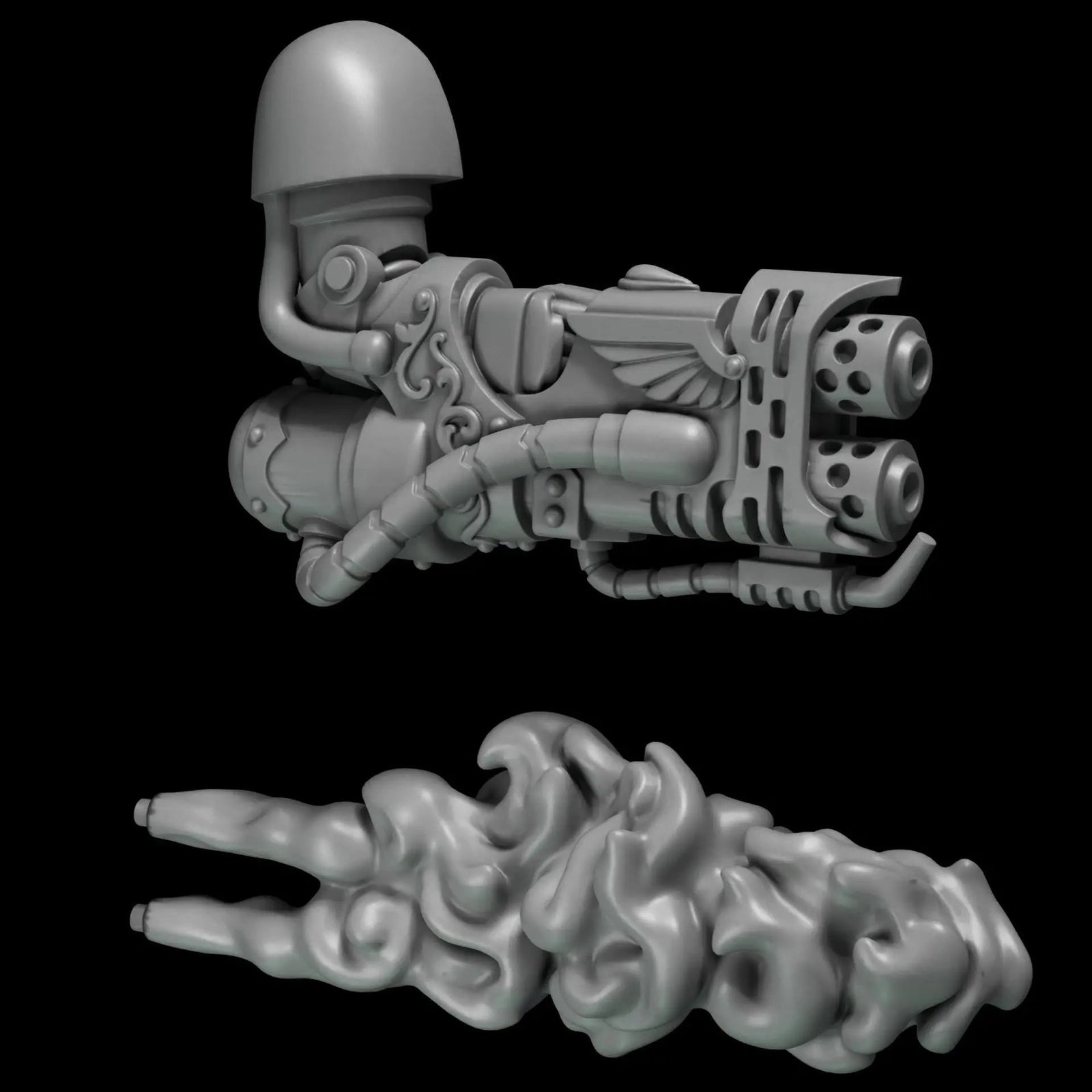 3D printed Crimson Wings Heavy Weapons miniature by Last Hope Miniatures for Greytide Studio, featuring detailed weapon and wing design.