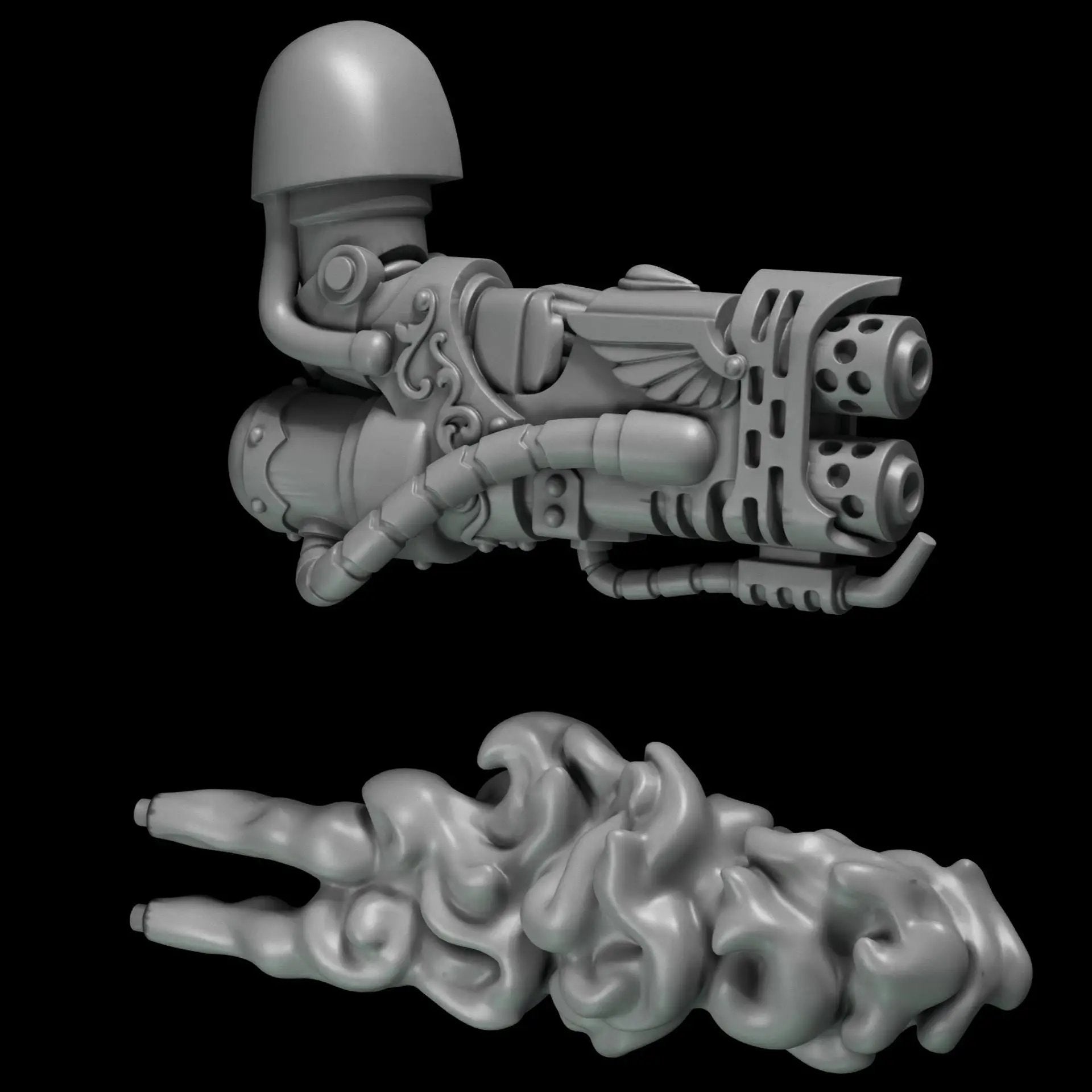 3D printed Crimson Wings Heavy Weapons miniature by Last Hope Miniatures for Greytide Studio, featuring detailed weapon and wing design.