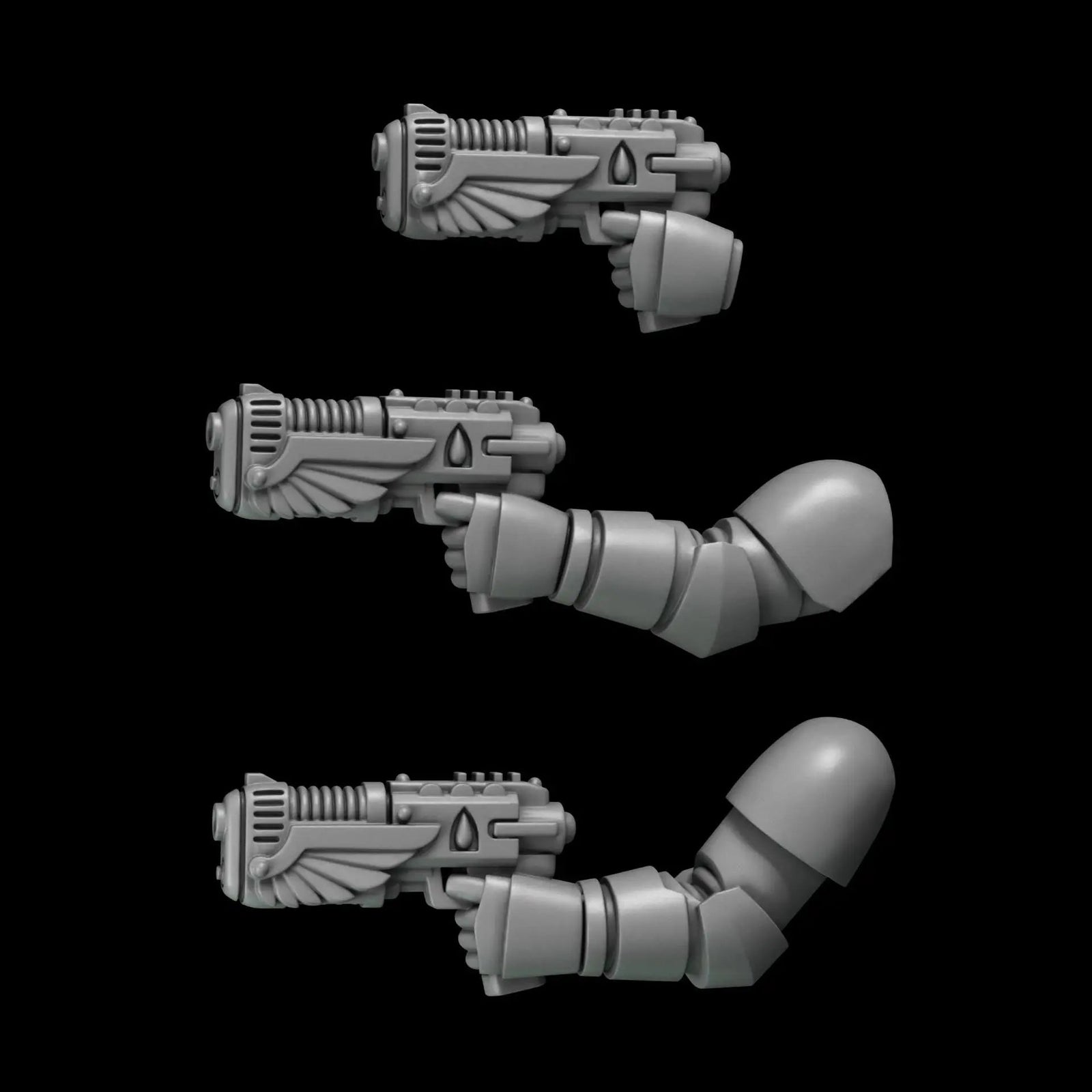 3D printed Crimson Wings Plasma Guns from Last Hope Miniatures by Greytide Studio, detailed miniature weapon with vibrant red wings.