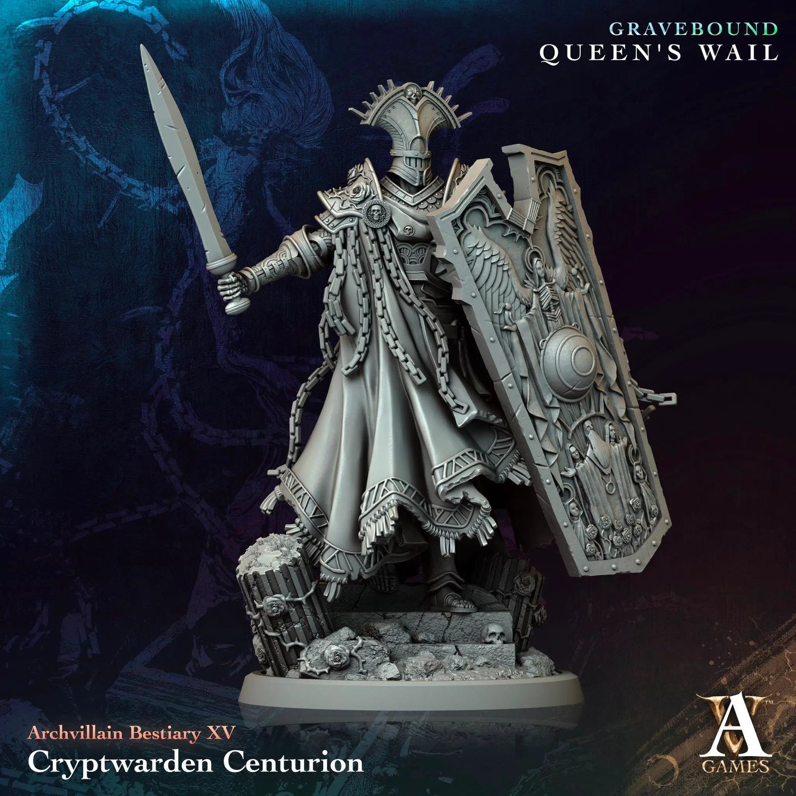 3D printed Cryptwarden Centurian miniature by Last Hope Miniatures for Archvillain Games, detailed fantasy tabletop figure.