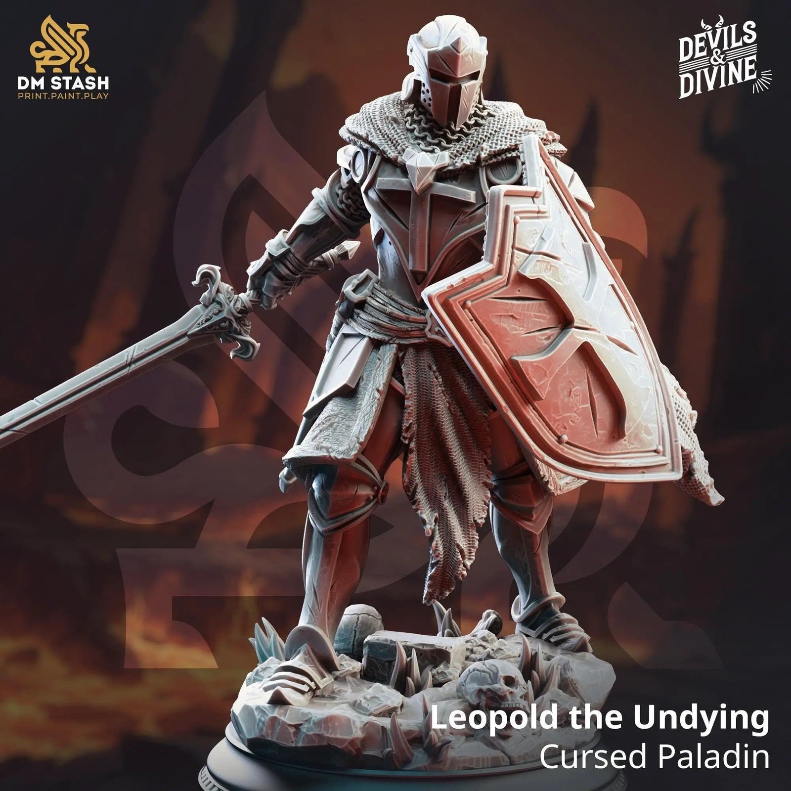 3D printed Cursed Paladin of Vengeance miniature by Last Hope Miniatures, detailed figure with dark armor and menacing stance.