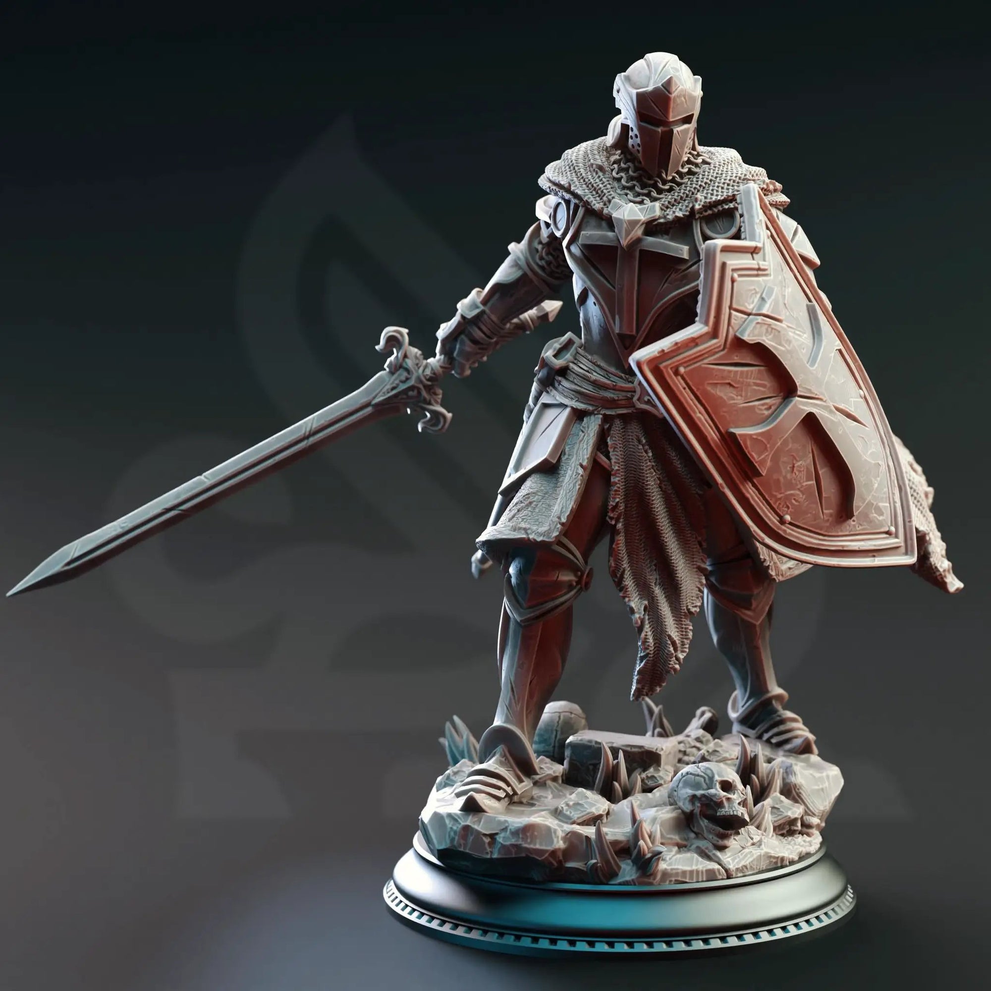 3D printed Cursed Paladin of Vengeance miniature by Last Hope Miniatures, featuring detailed armor and menacing stance.