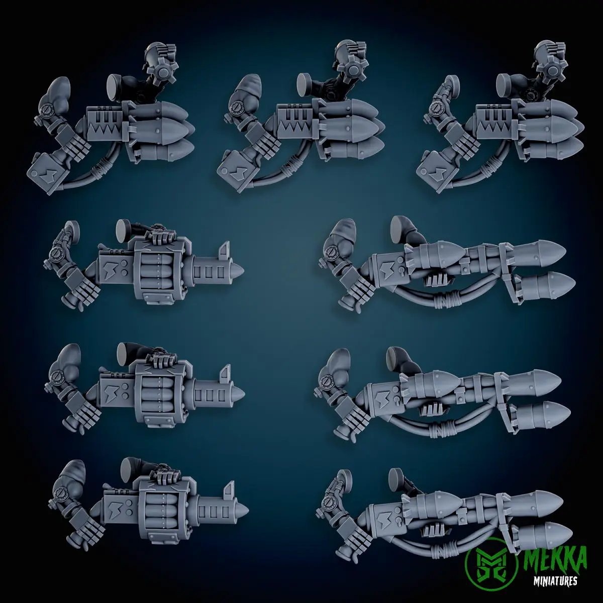 3D printed Cybork Rocket Launcher modeled by Last Hope Miniatures for Mekka Miniatures, featuring detailed robotic and weapon elements.