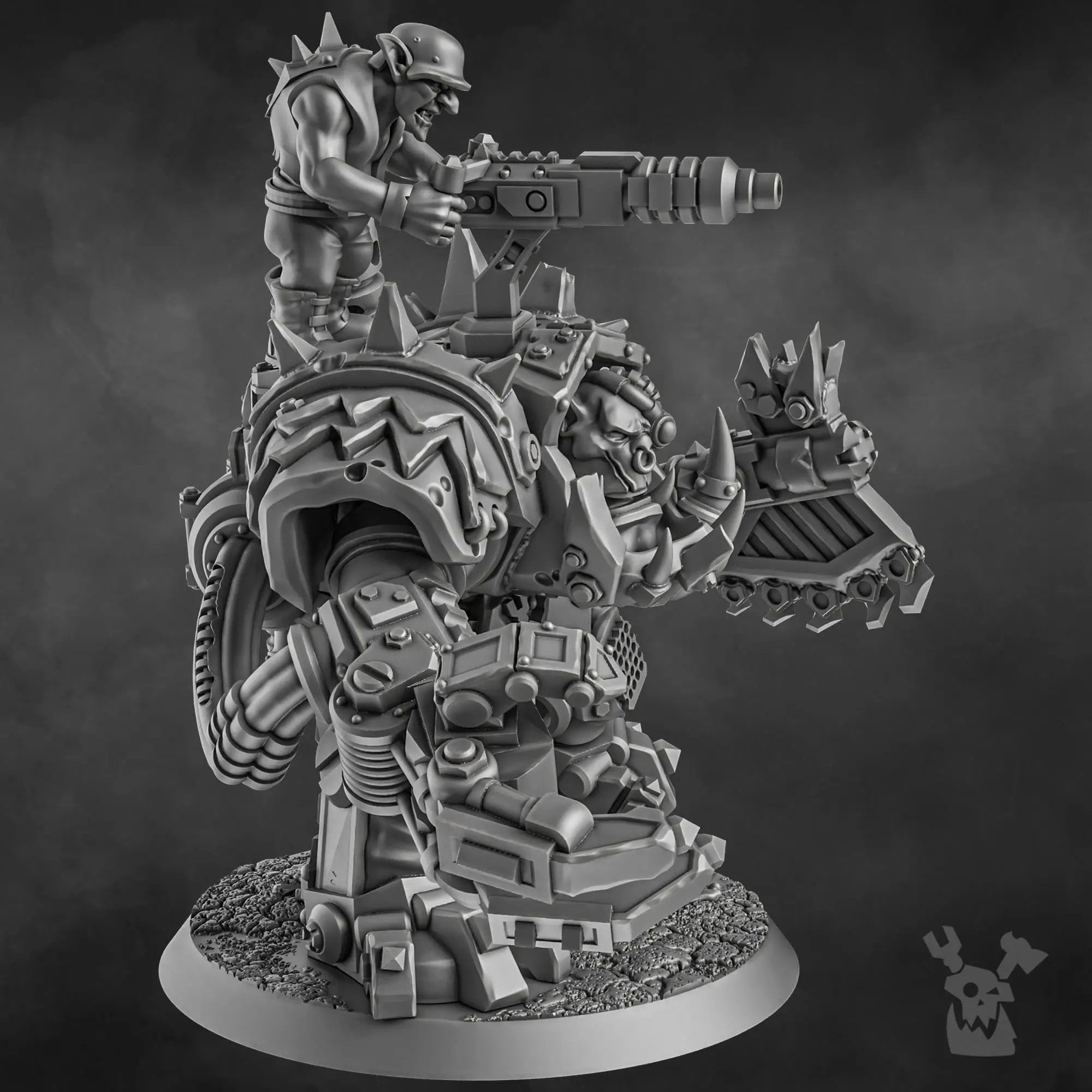 3D printed Da Great Arma Boss miniature by Last Hope Miniatures from DakkaDakka, featuring detailed armor and weaponry.