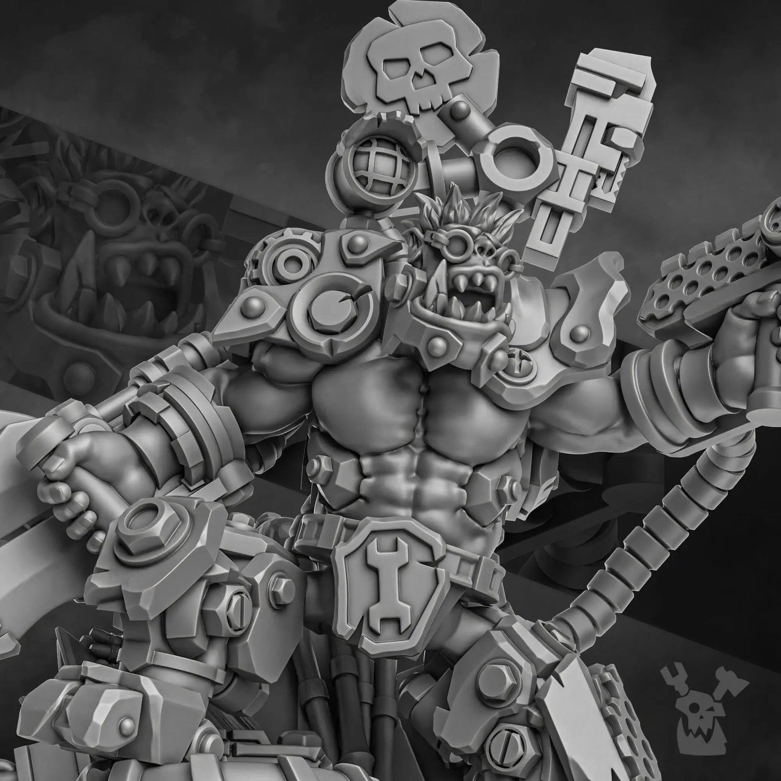3D printed Da Ork Tech model by DakkaDakka Miniatures, detailed green orc figure with mechanical enhancements, from Last Hope Miniatures