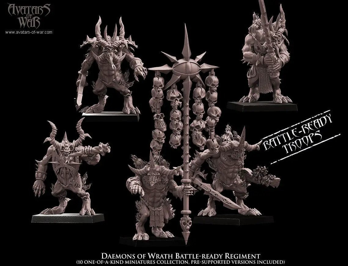 3D printed Daemons of Wrath Regiment by Last Hope Miniatures, featuring detailed models from Avatars of War.