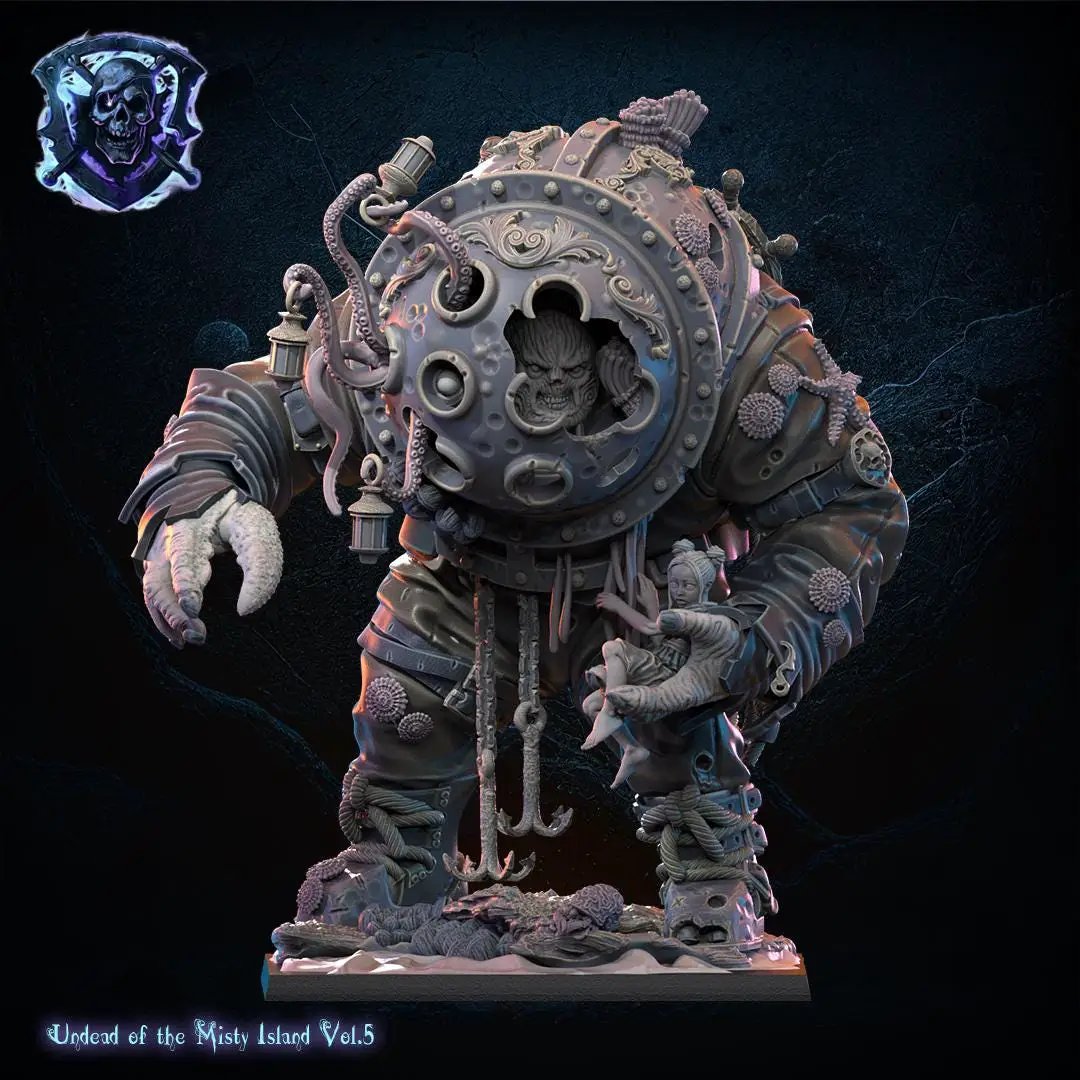 3D printed deep sea diver figure and small beauty miniature by Lost Kingdom Miniatures, detailed ocean-themed miniatures.