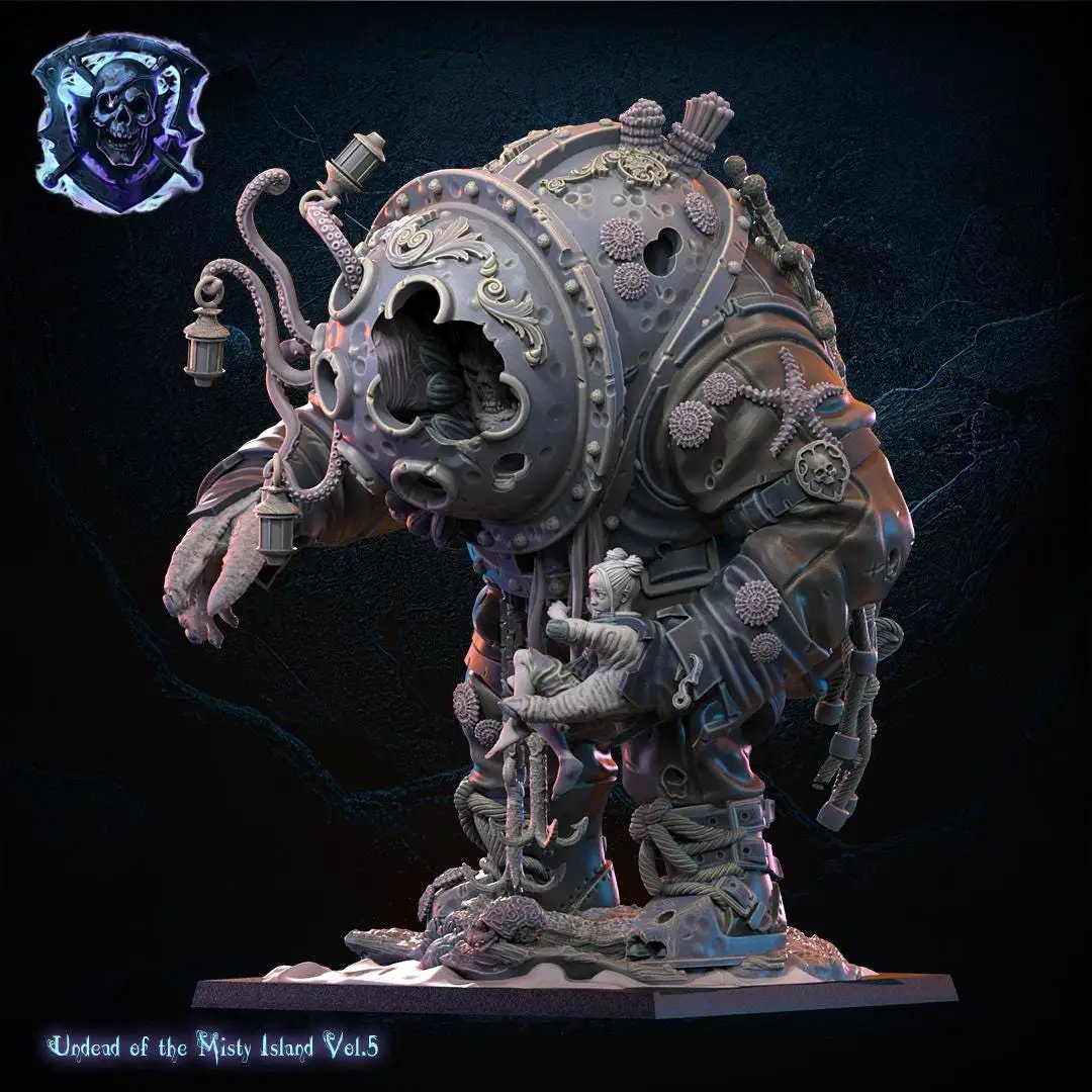 3D printed deep sea diver and small beauty figurine by Lost Kingdom Miniatures, detailed miniature sculpture for collection or display