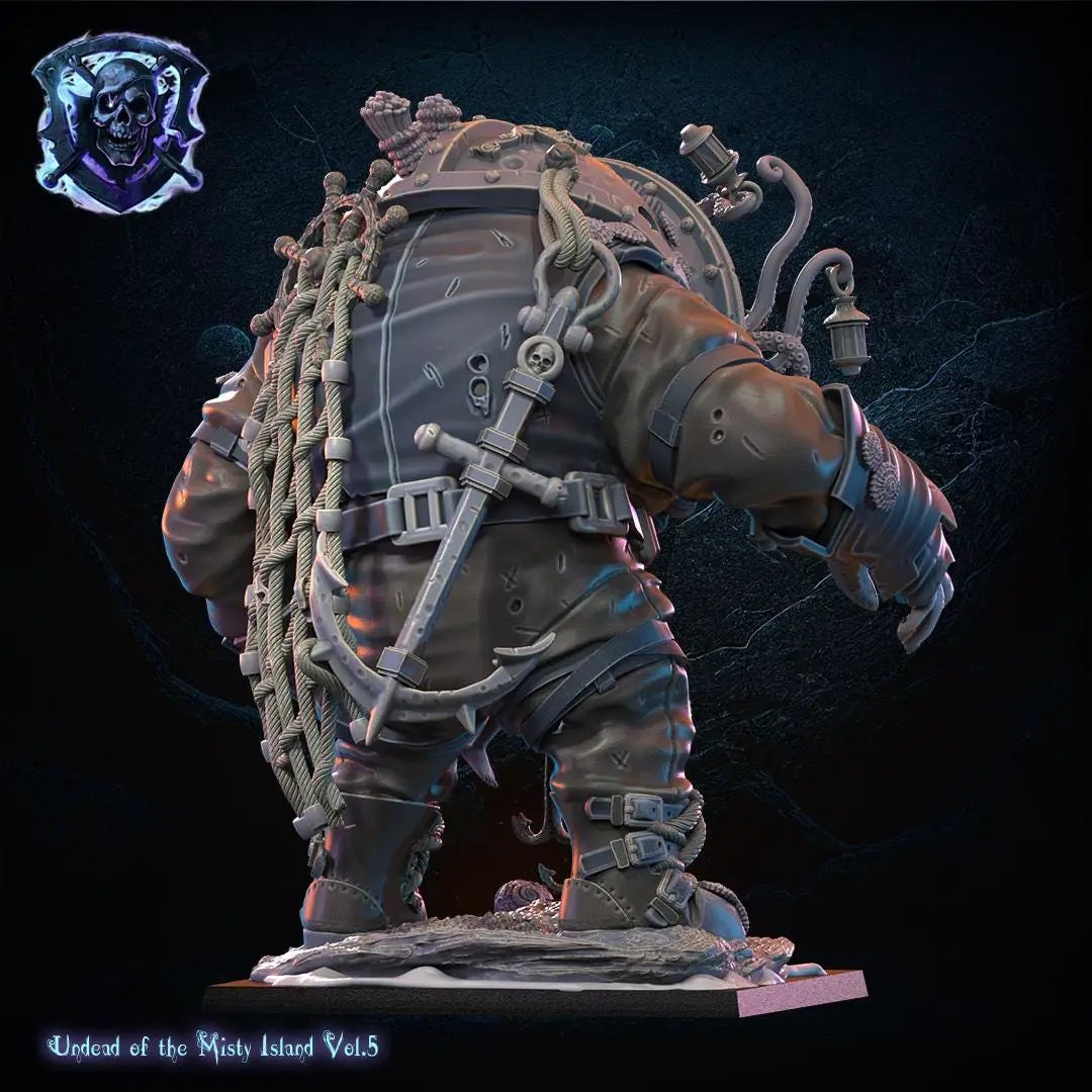 3D printed deep sea diver and small beauty miniature by Last Hope Miniatures from Lost Kingdom Miniatures, detailed ocean-themed figures.