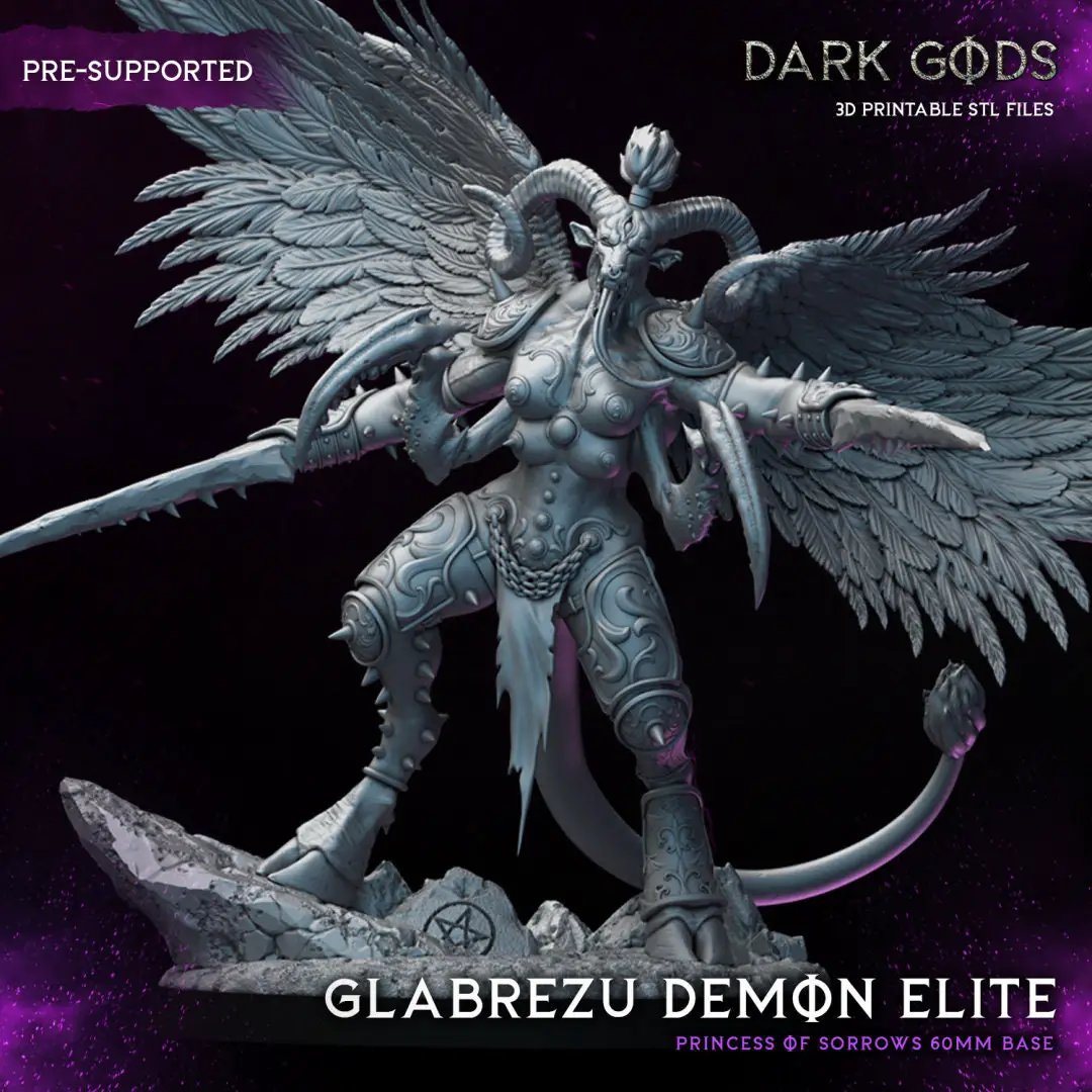 3D printed Demon Elite miniature by Dark Gods Miniatures, detailed dark fantasy demon figure with intricate design from Last Hope Miniatures