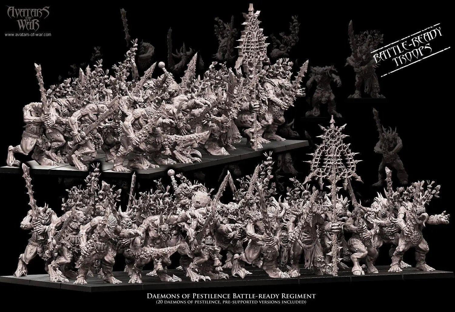 3D printed Demons of Pestilence miniatures by Last Hope Miniatures for Avatars of War, showcasing detailed demonic figures.