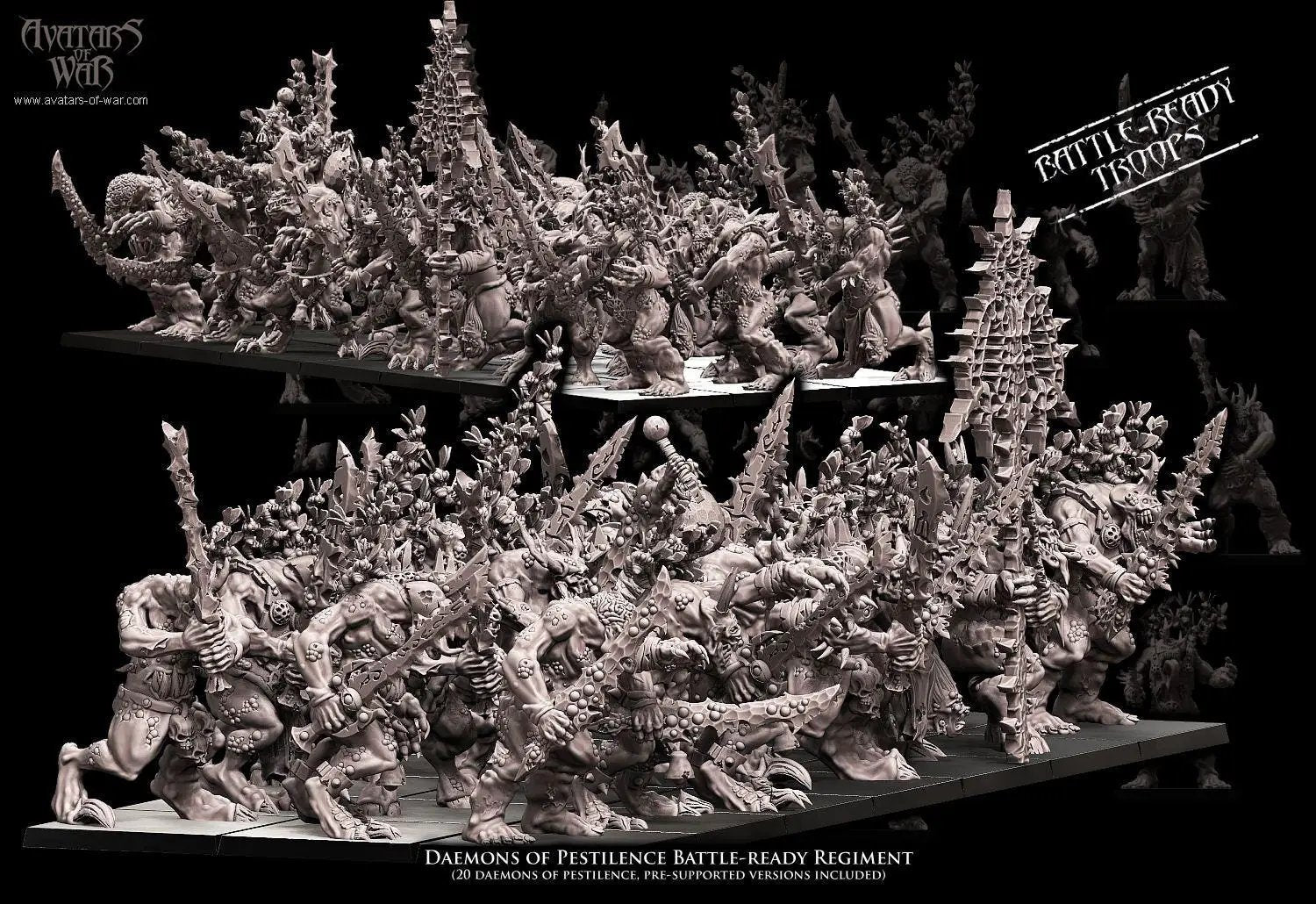 3D printed Demons of Pestilence miniatures by Last Hope Miniatures, featuring detailed demonic figures with menacing designs.