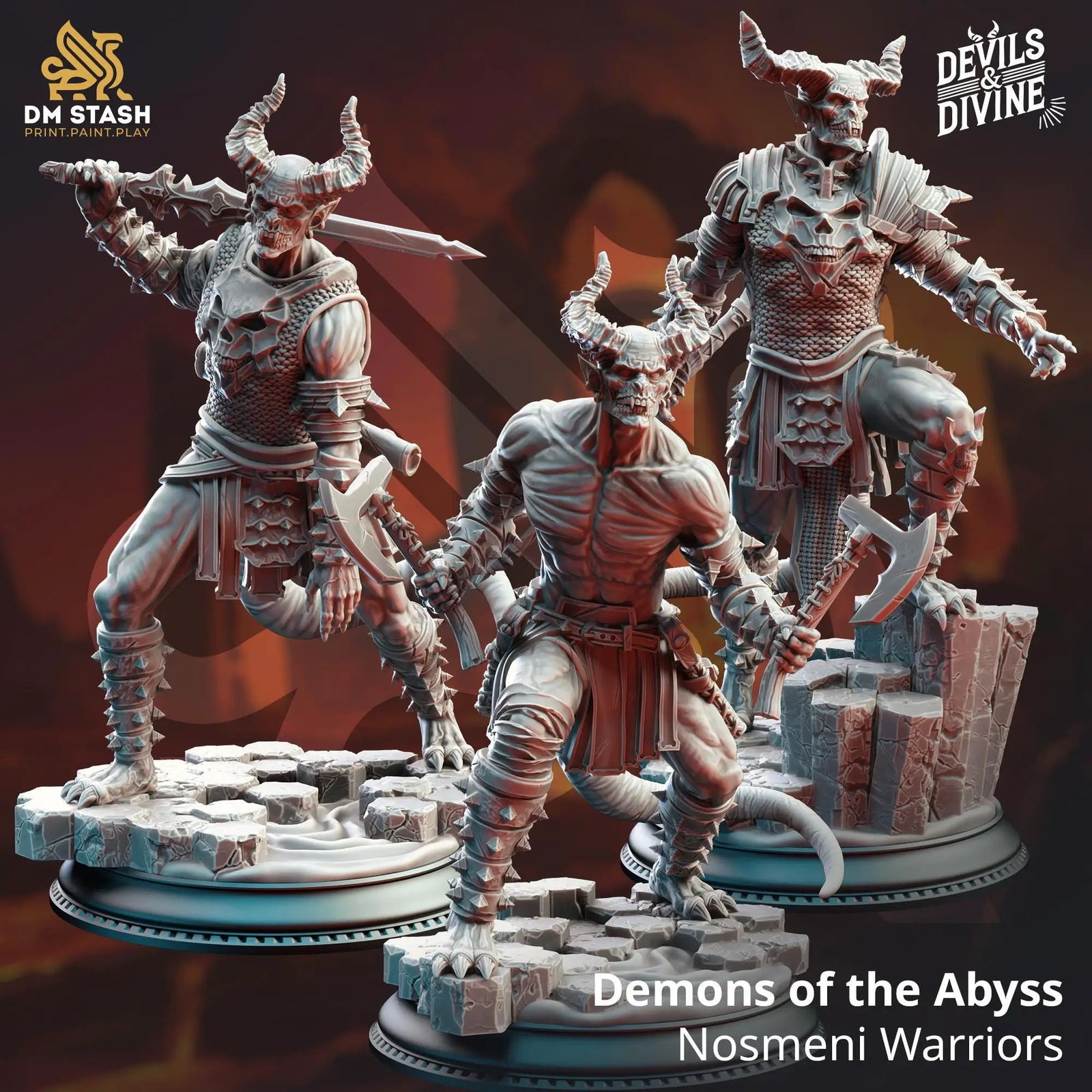 3D printed Devil Warriors of the Hells miniatures by Last Hope Miniatures, featuring detailed demonic warrior figures.